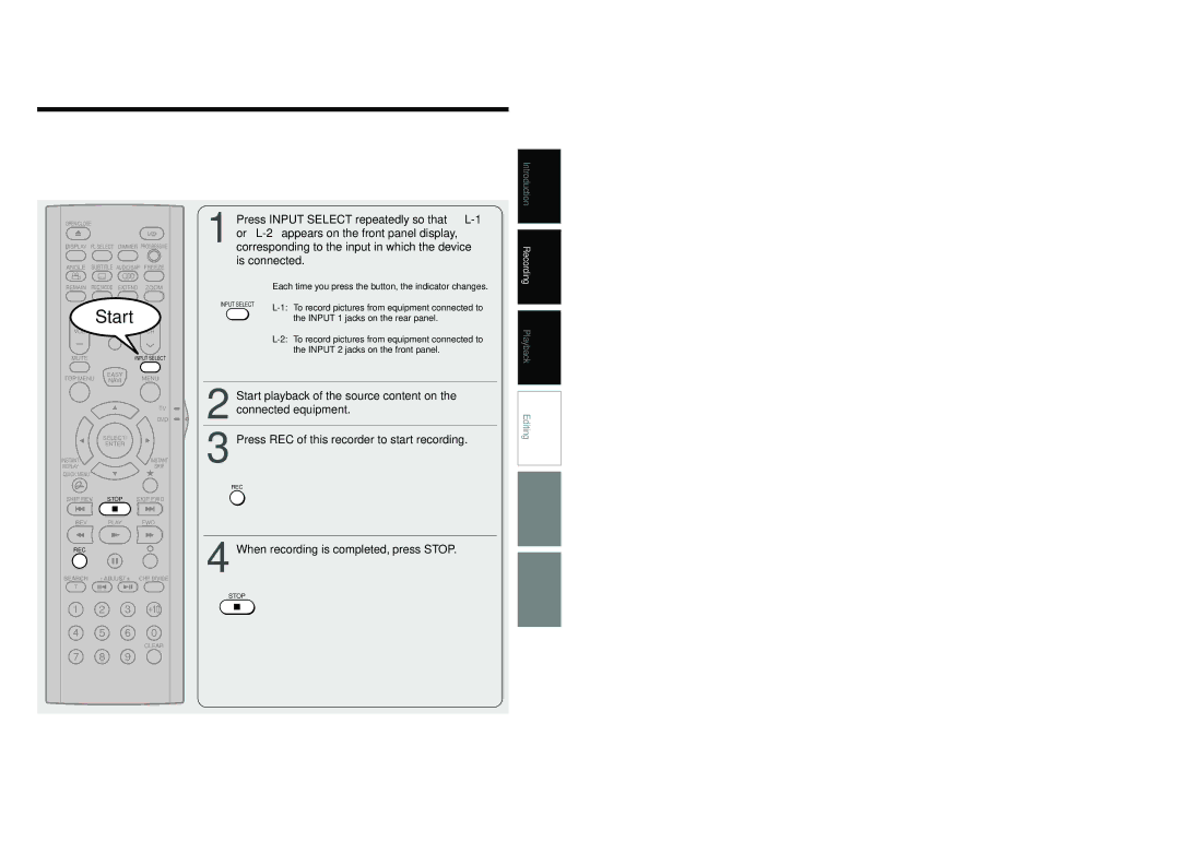 Toshiba D-R4SU owner manual When recording is completed, press Stop, Each time you press the button, the indicator changes 