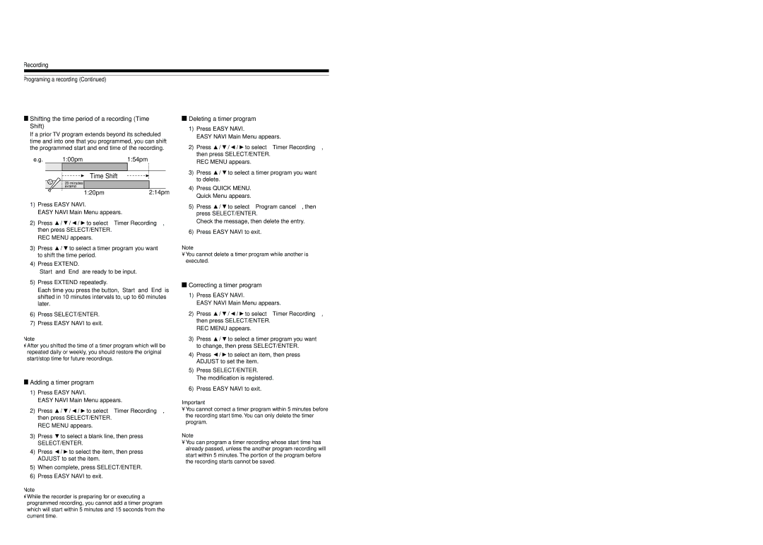 Toshiba D-R4SU owner manual Adding a timer program, Deleting a timer program, Correcting a timer program 