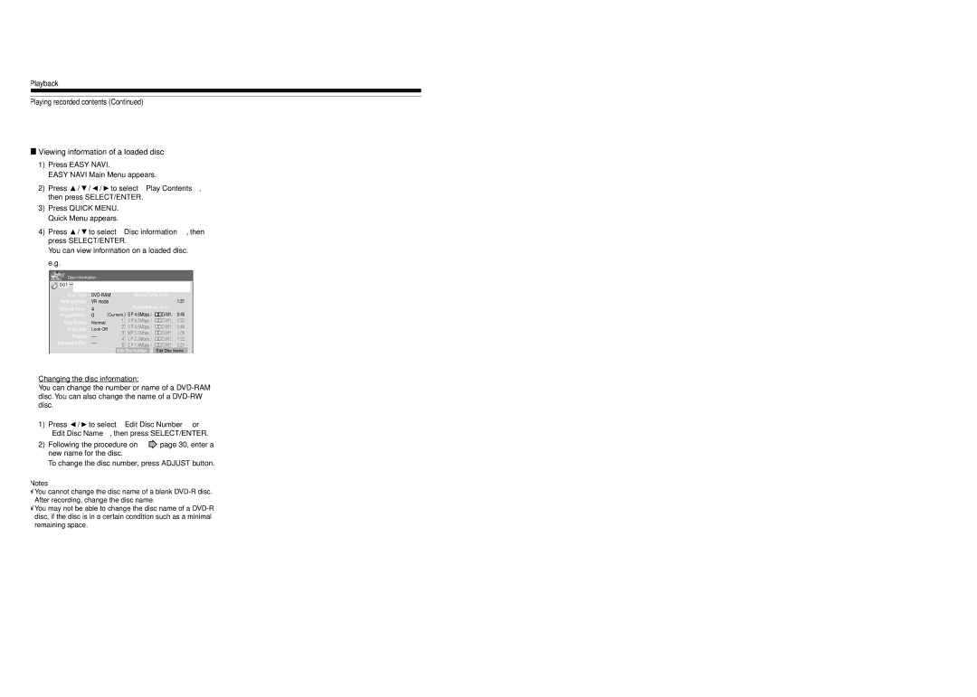 Toshiba D-R4SU owner manual You can view information on a loaded disc. e.g, 046 