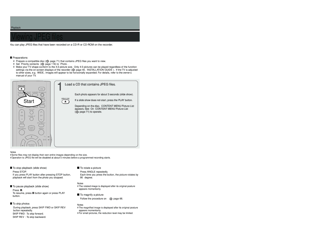 Toshiba D-R4SU owner manual Viewing Jpeg files, Load a CD that contains Jpeg files 