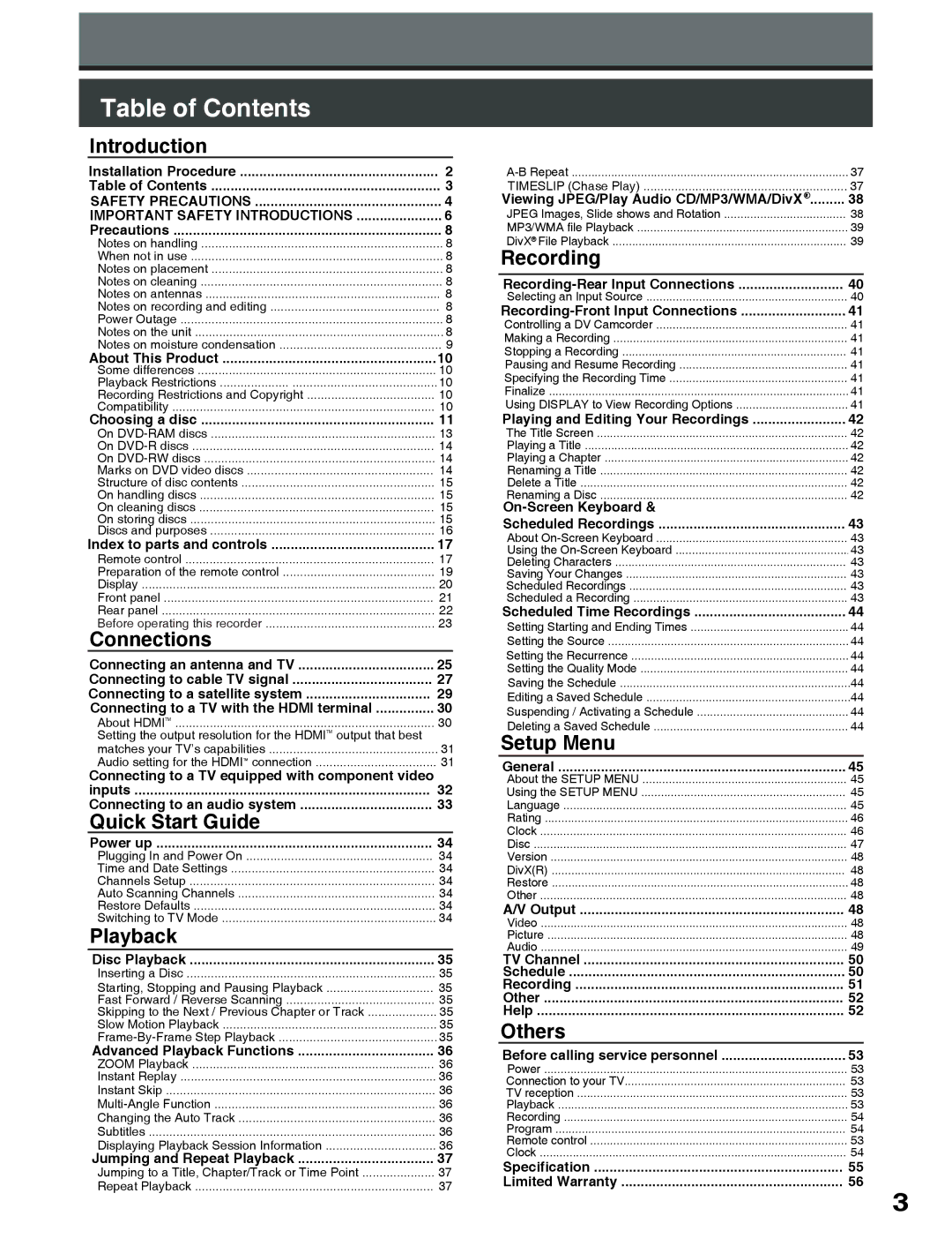 Toshiba D-R5SC, D-R5SU manual Table of Contents 