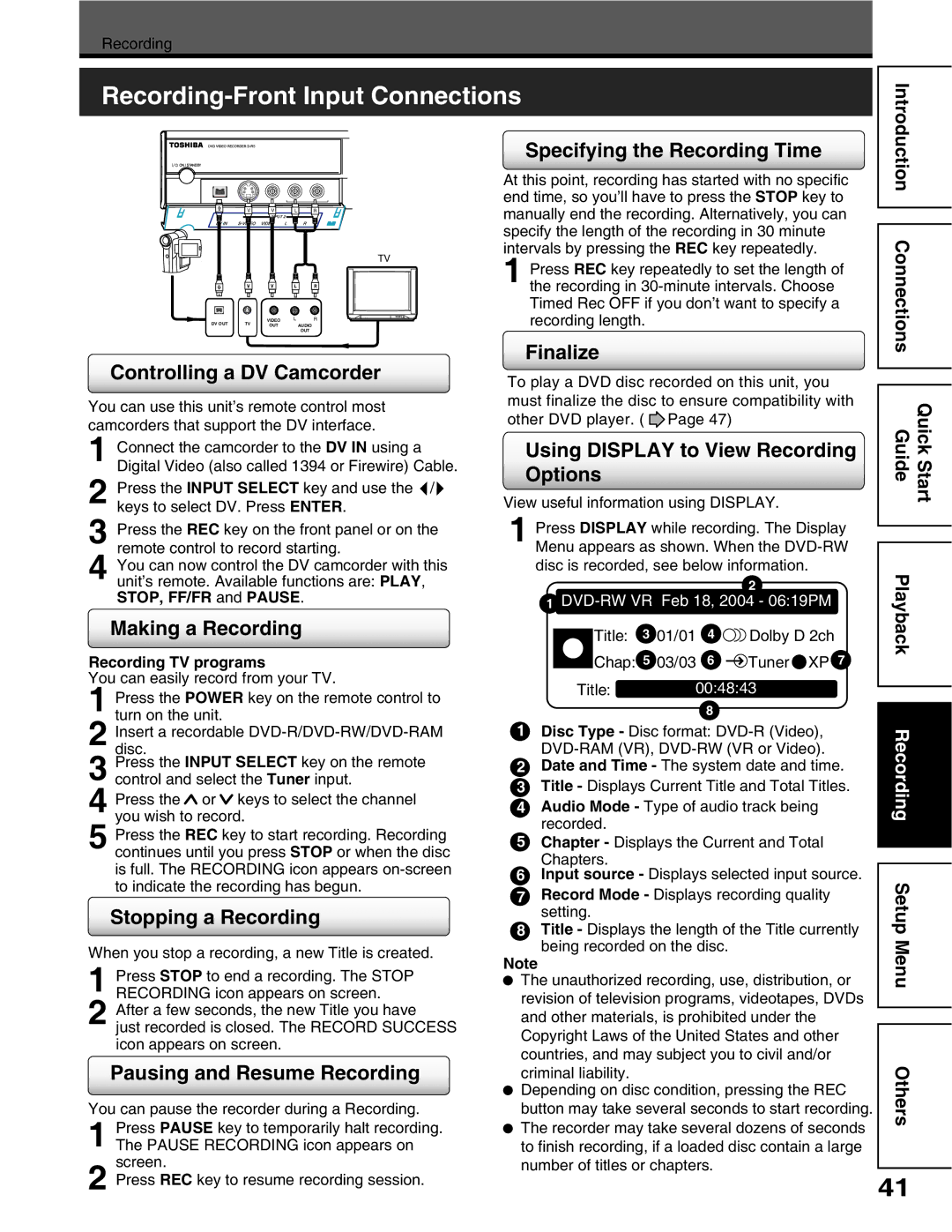 Toshiba D-R5SC, D-R5SU manual 4GEQTFKPITQPV+PRWV%QPPGEVKQPU 