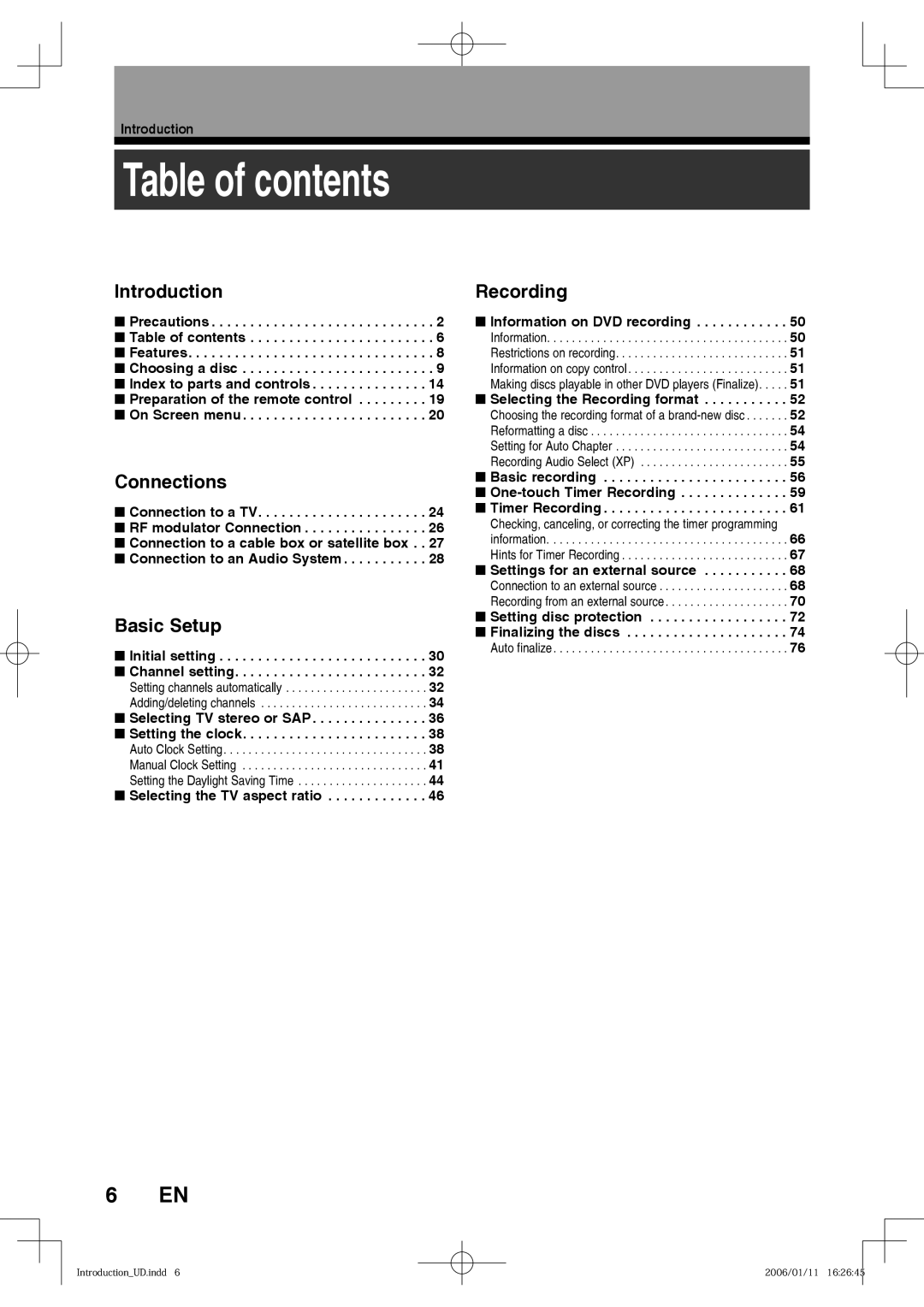 Toshiba D-RW2SU, D-RW2SC manual Table of contents 