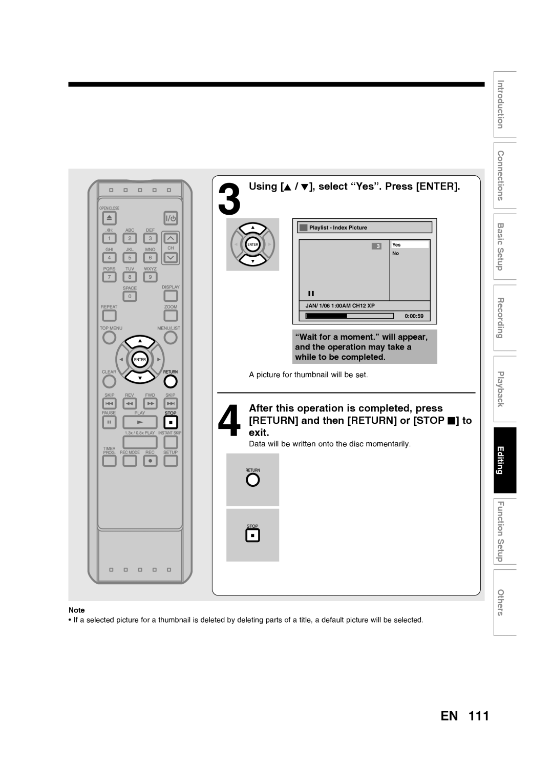 Toshiba D-RW2SU/D-RW2SC manual Picture for thumbnail will be set 