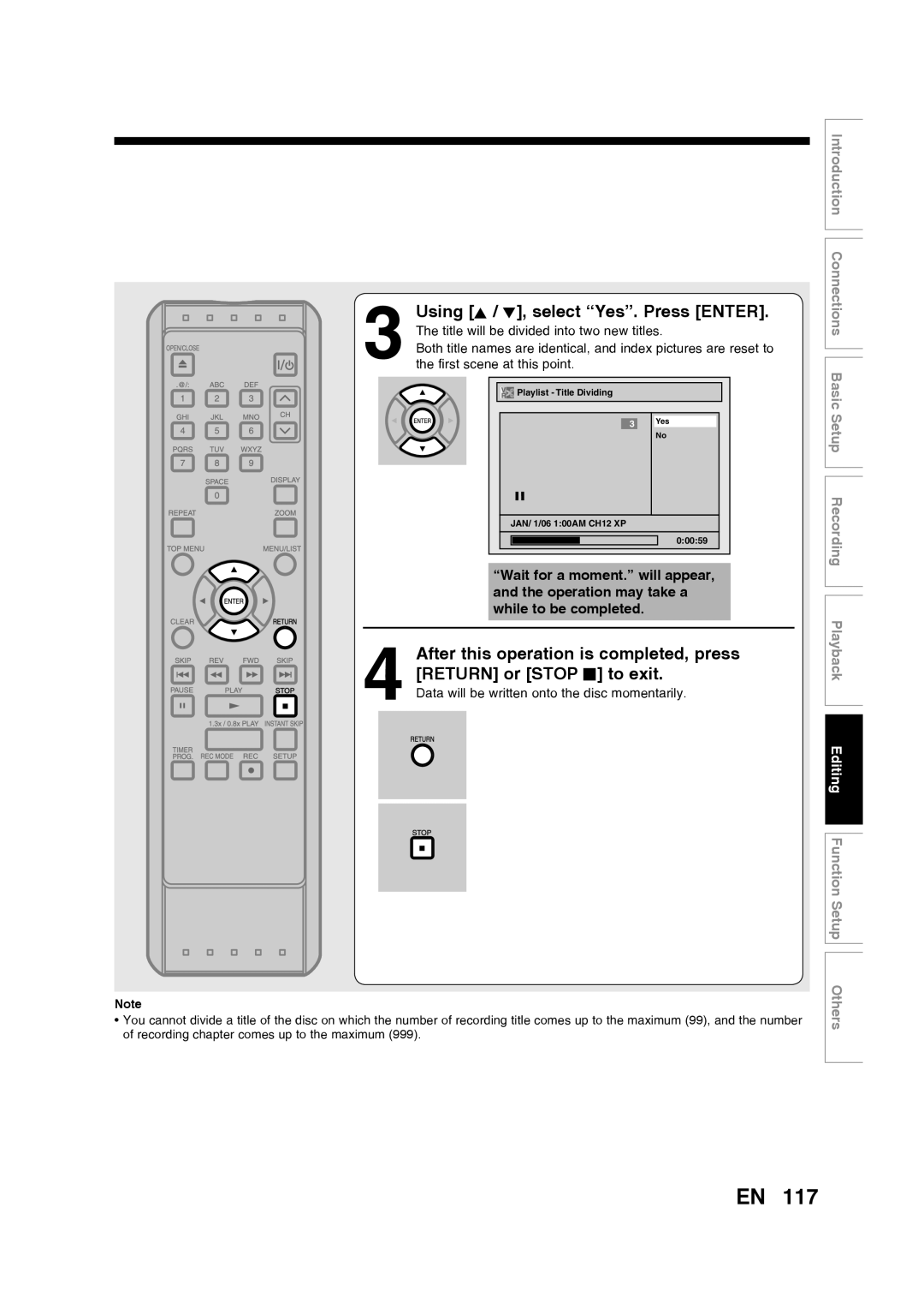 Toshiba D-RW2SU/D-RW2SC manual Playlist Title Dividing 