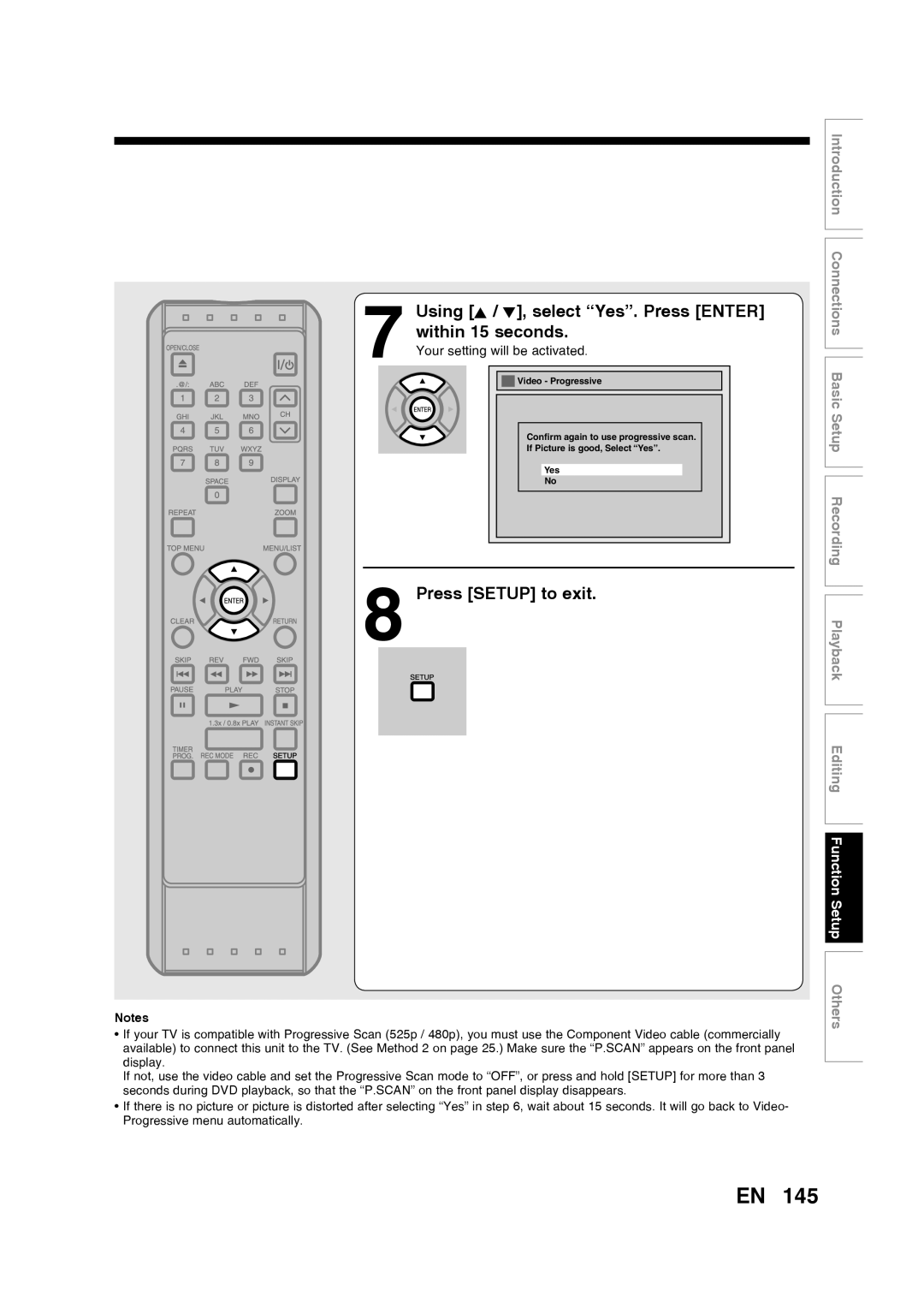 Toshiba D-RW2SU/D-RW2SC manual Using K / L, select Yes. Press Enter within 15 seconds, Press Setup to exit 