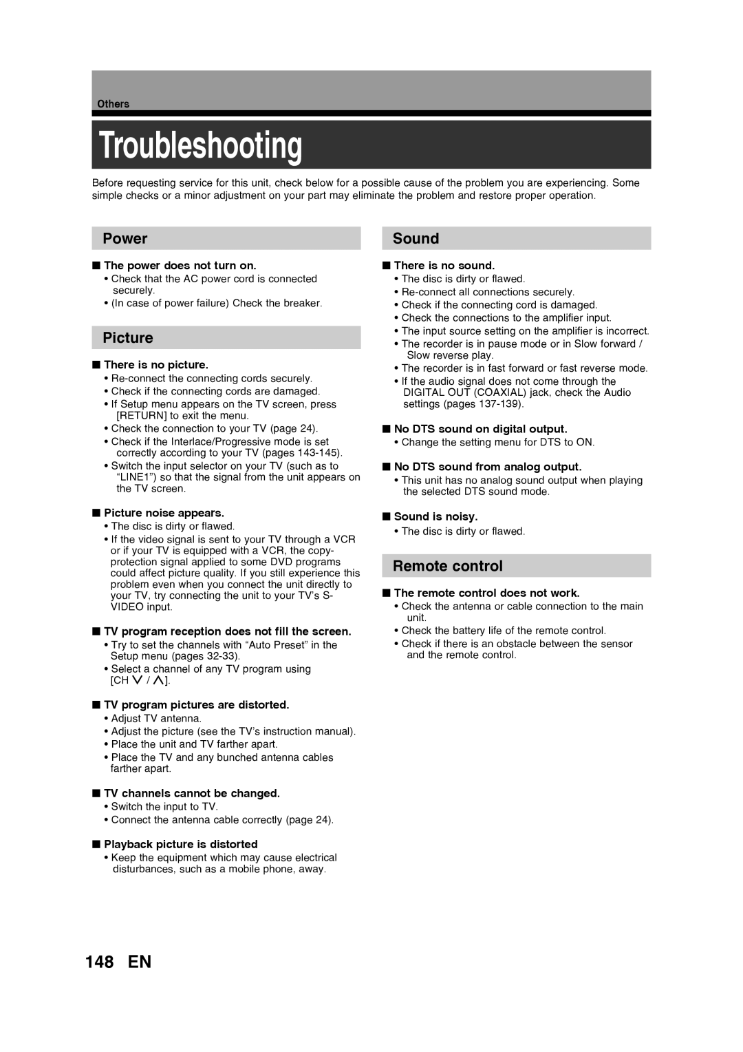 Toshiba D-RW2SU/D-RW2SC manual Troubleshooting, 148 EN 