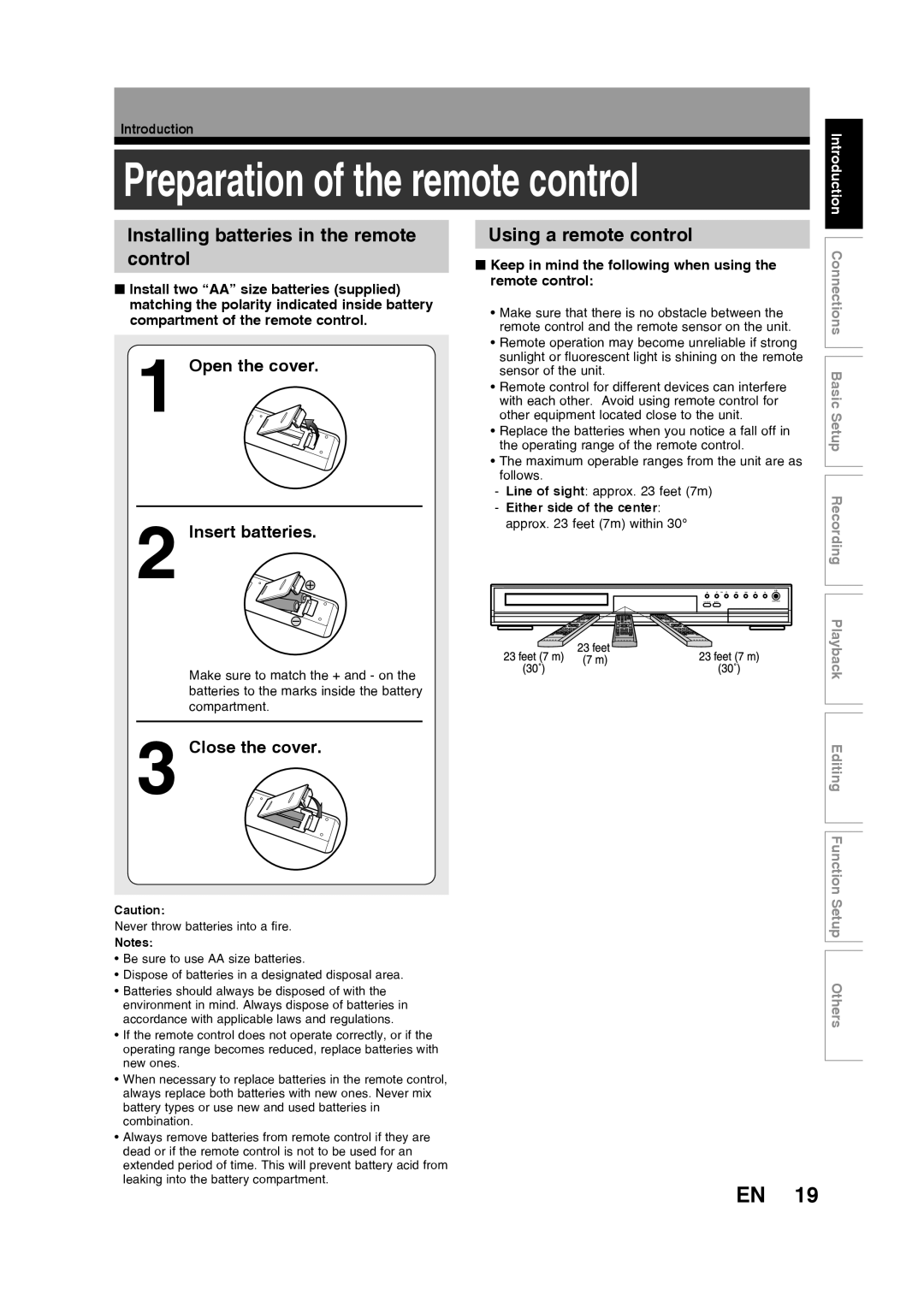 Toshiba D-RW2SU/D-RW2SC manual Installing batteries in the remote control, Using a remote control, Close the cover 