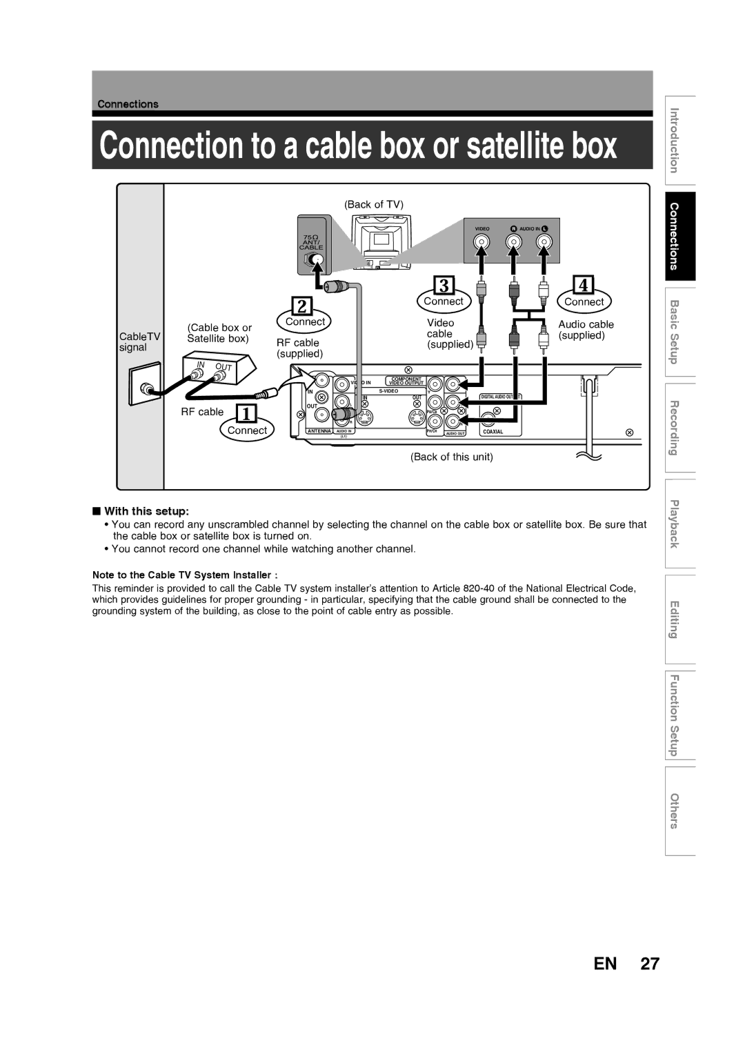 Toshiba D-RW2SU/D-RW2SC manual With this setup, RF cable, Connect 