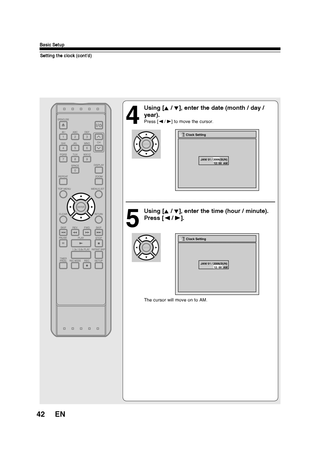 Toshiba D-RW2SU/D-RW2SC manual 42 EN, Using K / L, enter the date month / day / year 