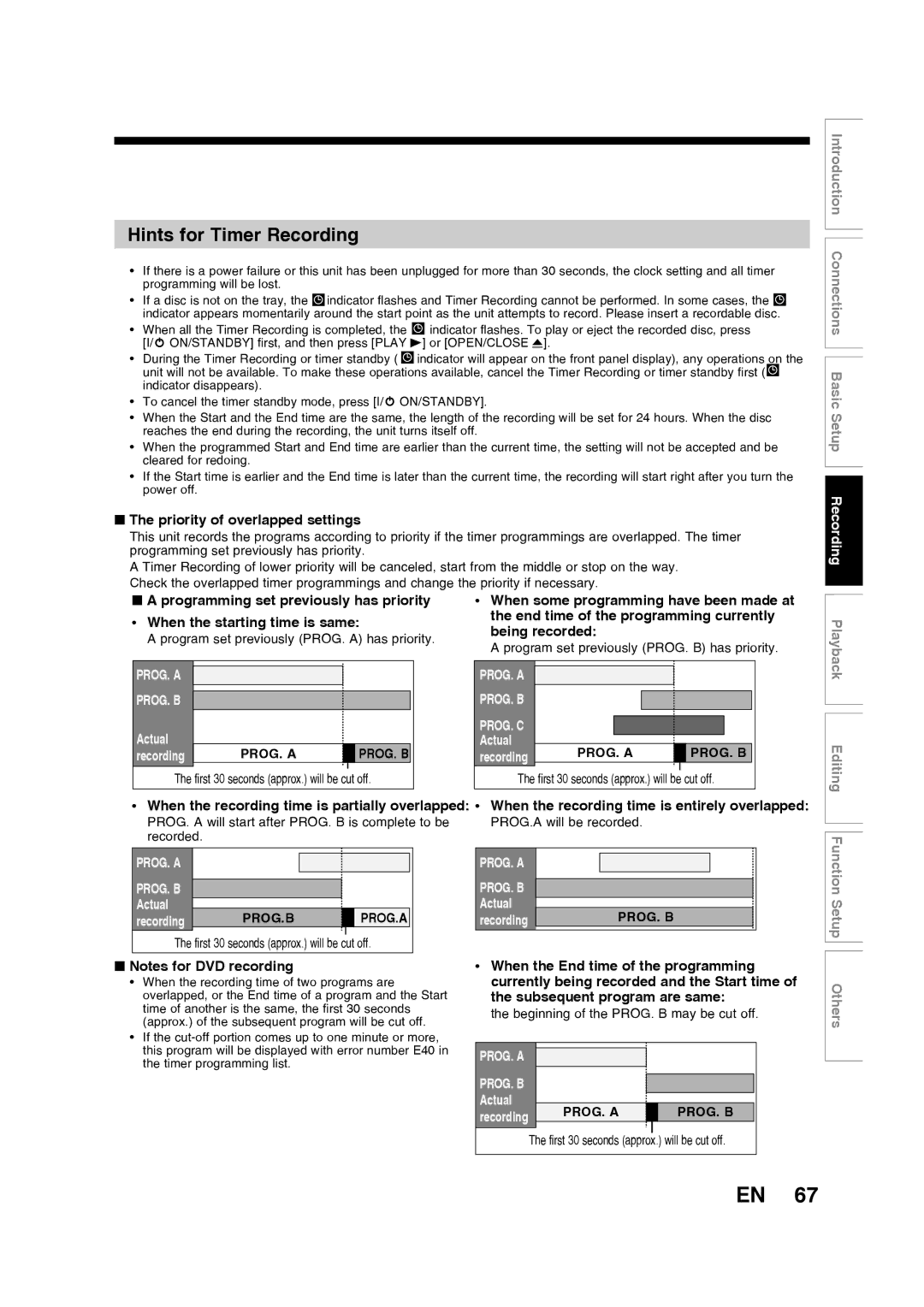 Toshiba D-RW2SU/D-RW2SC manual Hints for Timer Recording, Priority of overlapped settings 