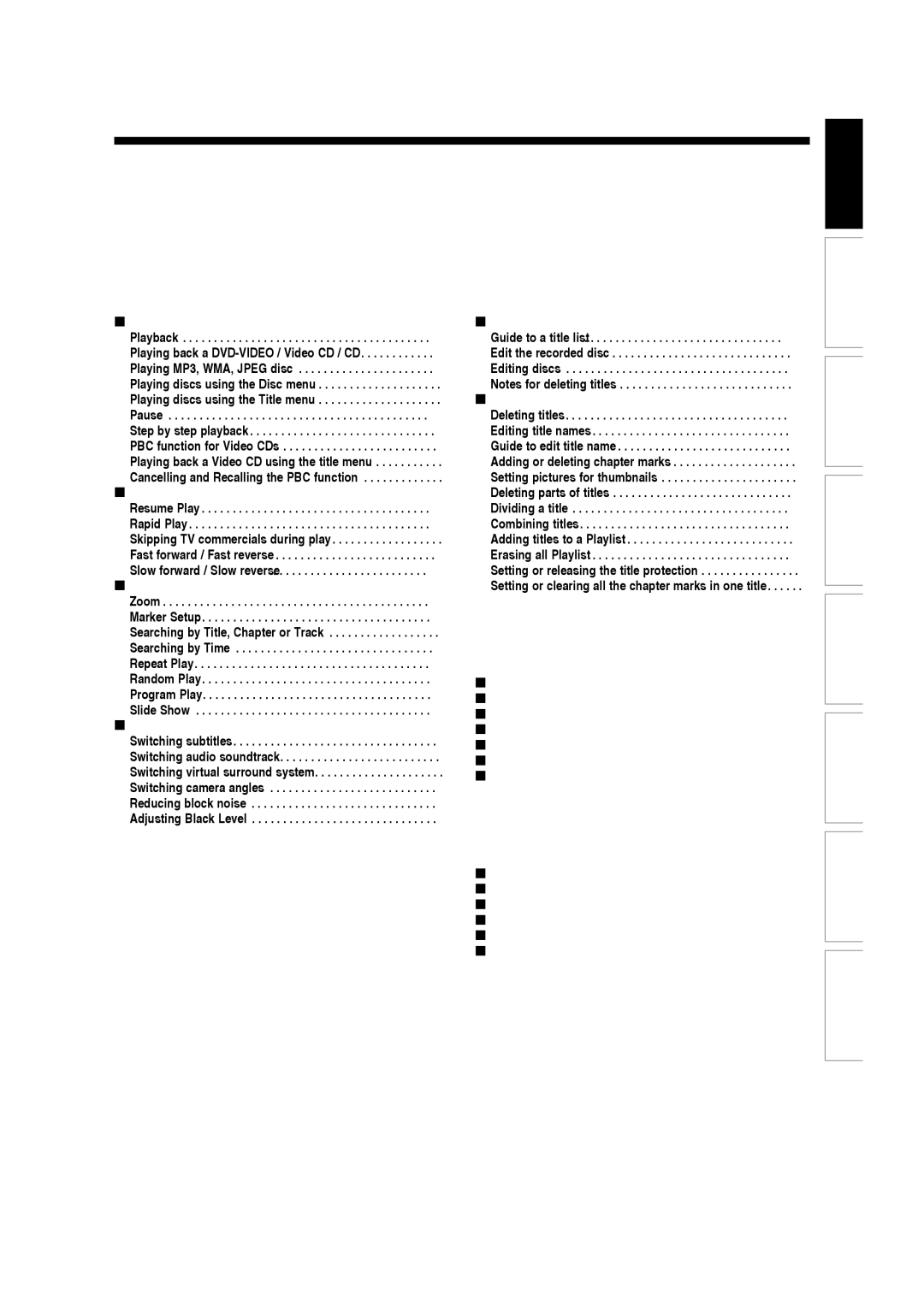 Toshiba D-RW2SU/D-RW2SC manual Playback, Editing, Function Setup, Others 