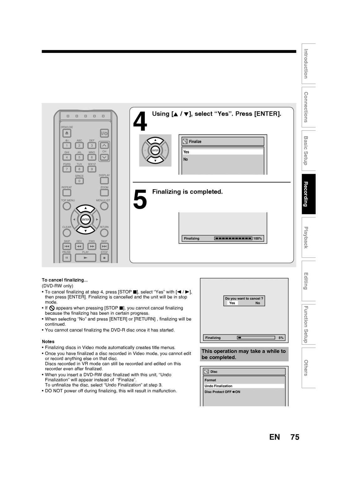 Toshiba D-RW2SU/D-RW2SC manual Finalizing is completed, To cancel finalizing 