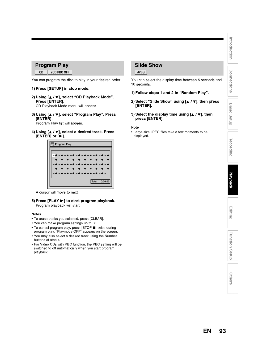 Toshiba D-RW2SU/D-RW2SC manual Slide Show, Using K / L, select Program Play. Press Enter, Enter or B 