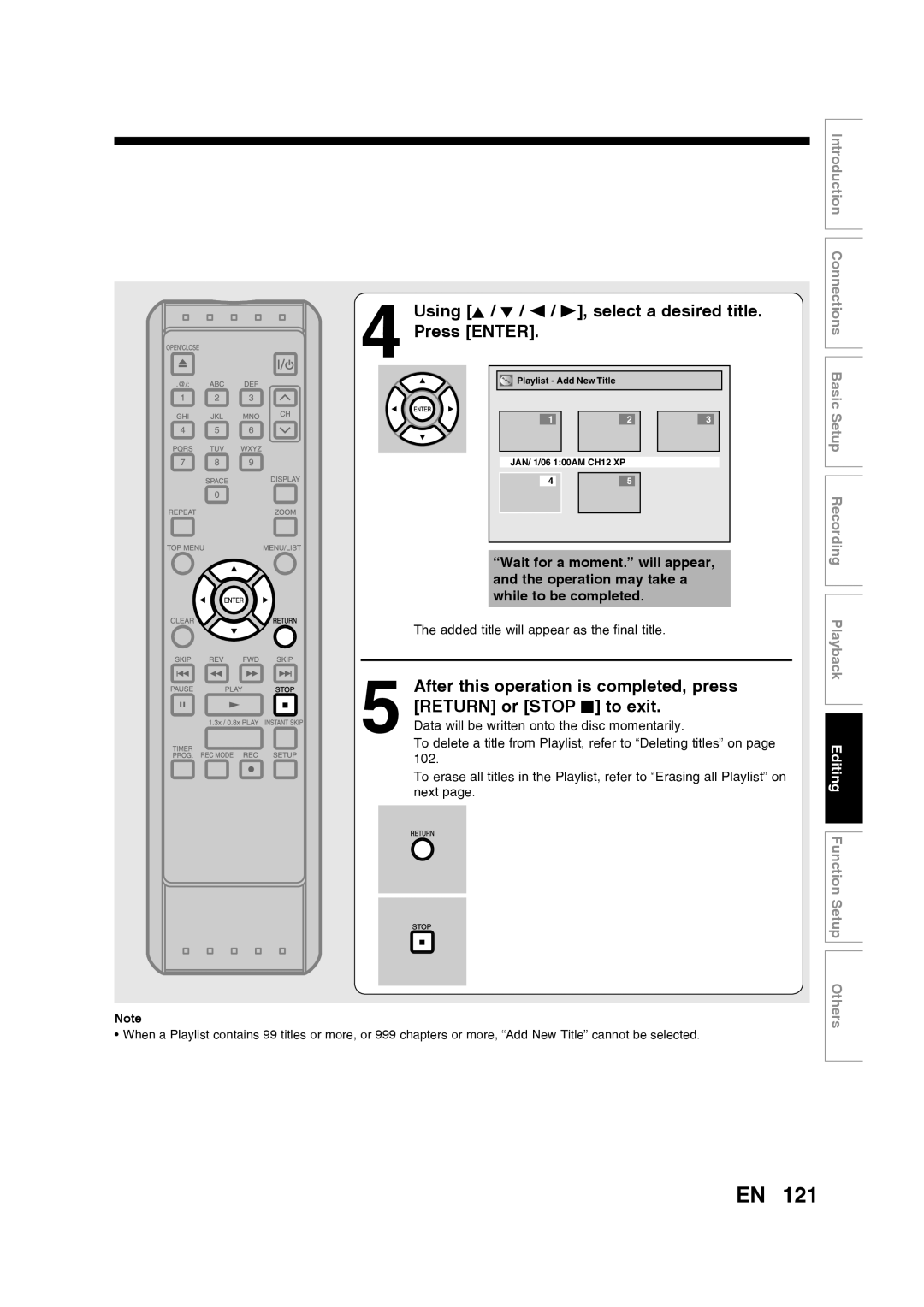 Toshiba D-RW2SU/D-RW2SC manual Using K / L / s / B, select a desired title Press ENTER, Editing Function Setup Others 