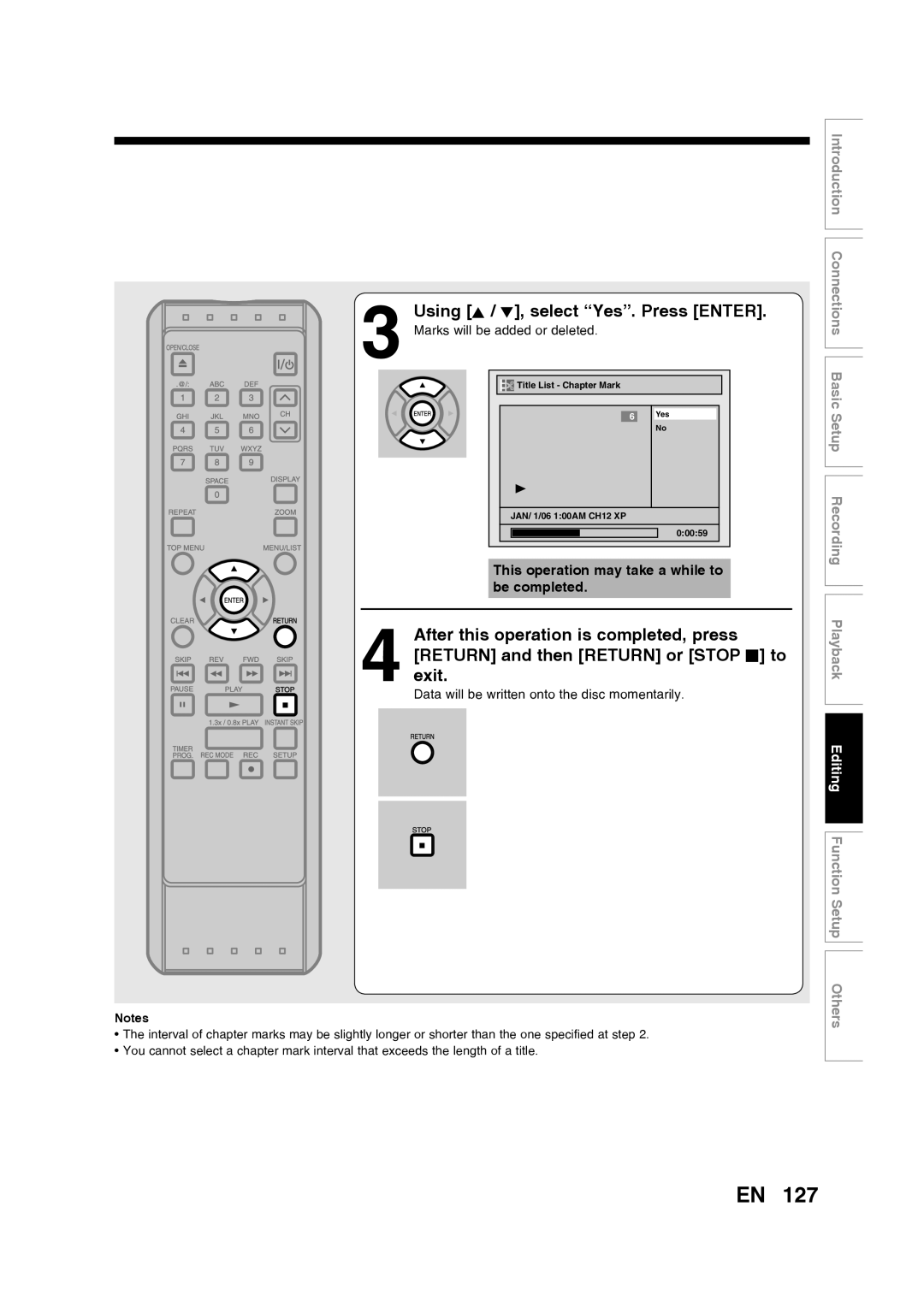 Toshiba D-RW2SU/D-RW2SC manual Using K / L, select “Yes”. Press ENTER, This operation may take a while to be completed 