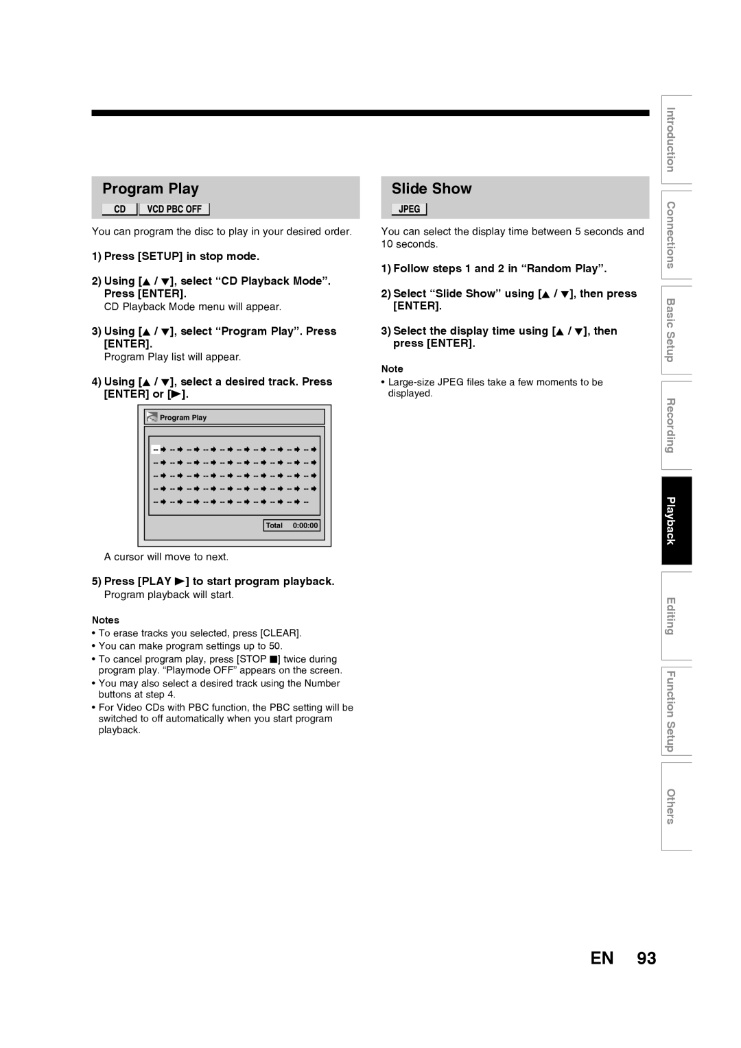 Toshiba D-RW2SU/D-RW2SC manual Slide Show, Using K / L, select “Program Play”. Press ENTER, ENTER or B 