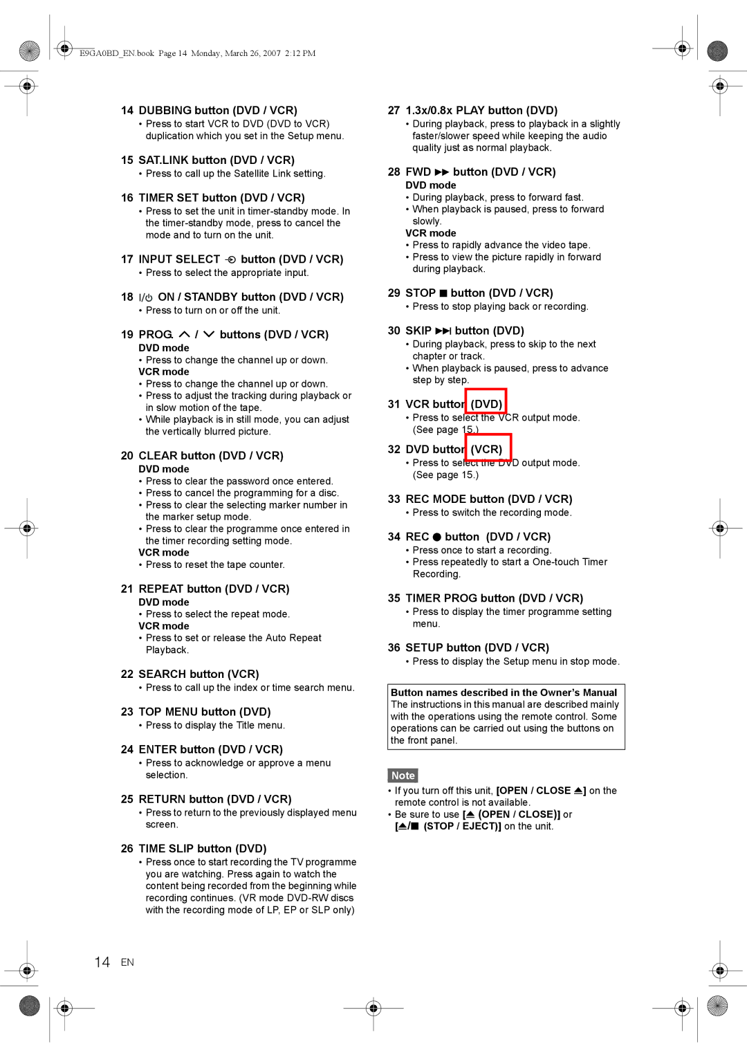 Toshiba D-VR17KB owner manual 14 EN 