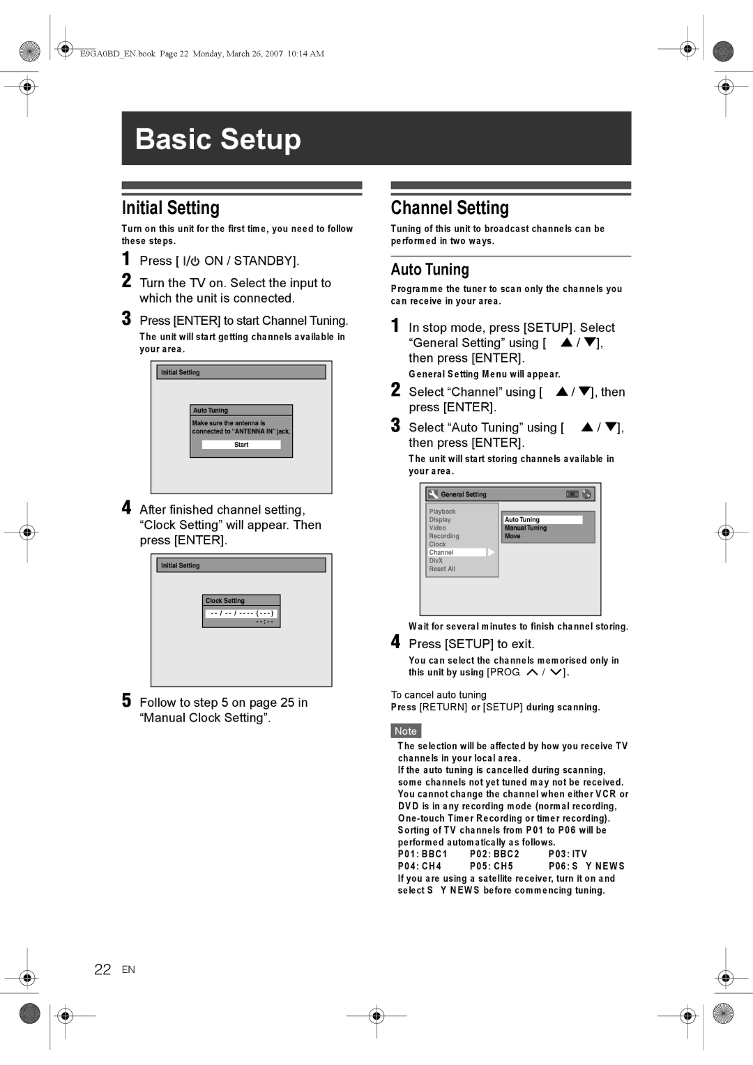 Toshiba D-VR17KB owner manual Basic Setup, Initial Setting, 22 EN 