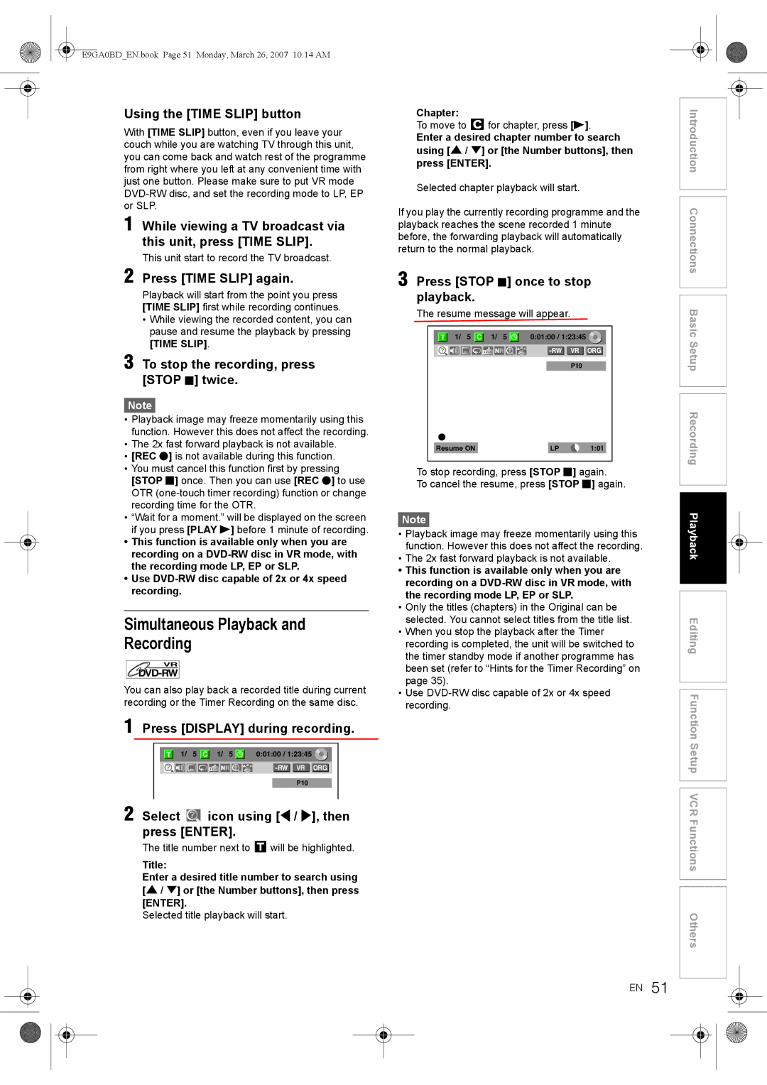 Toshiba D-VR17KB owner manual Simultaneous Playback Recording 