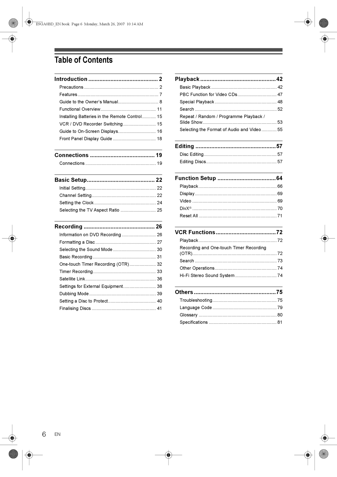 Toshiba D-VR17KB owner manual Table of Contents 