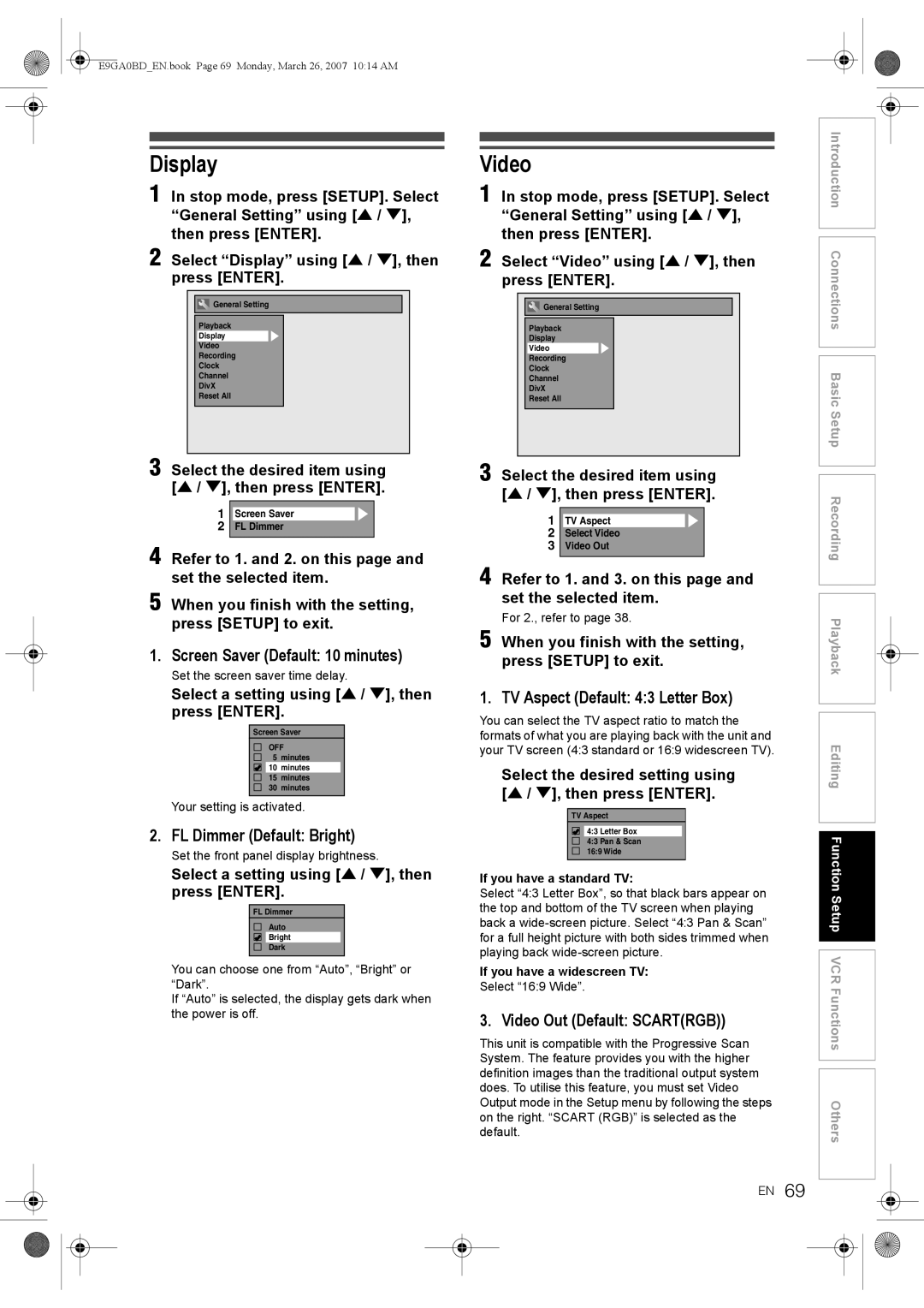 Toshiba D-VR17KB owner manual Display, Video 