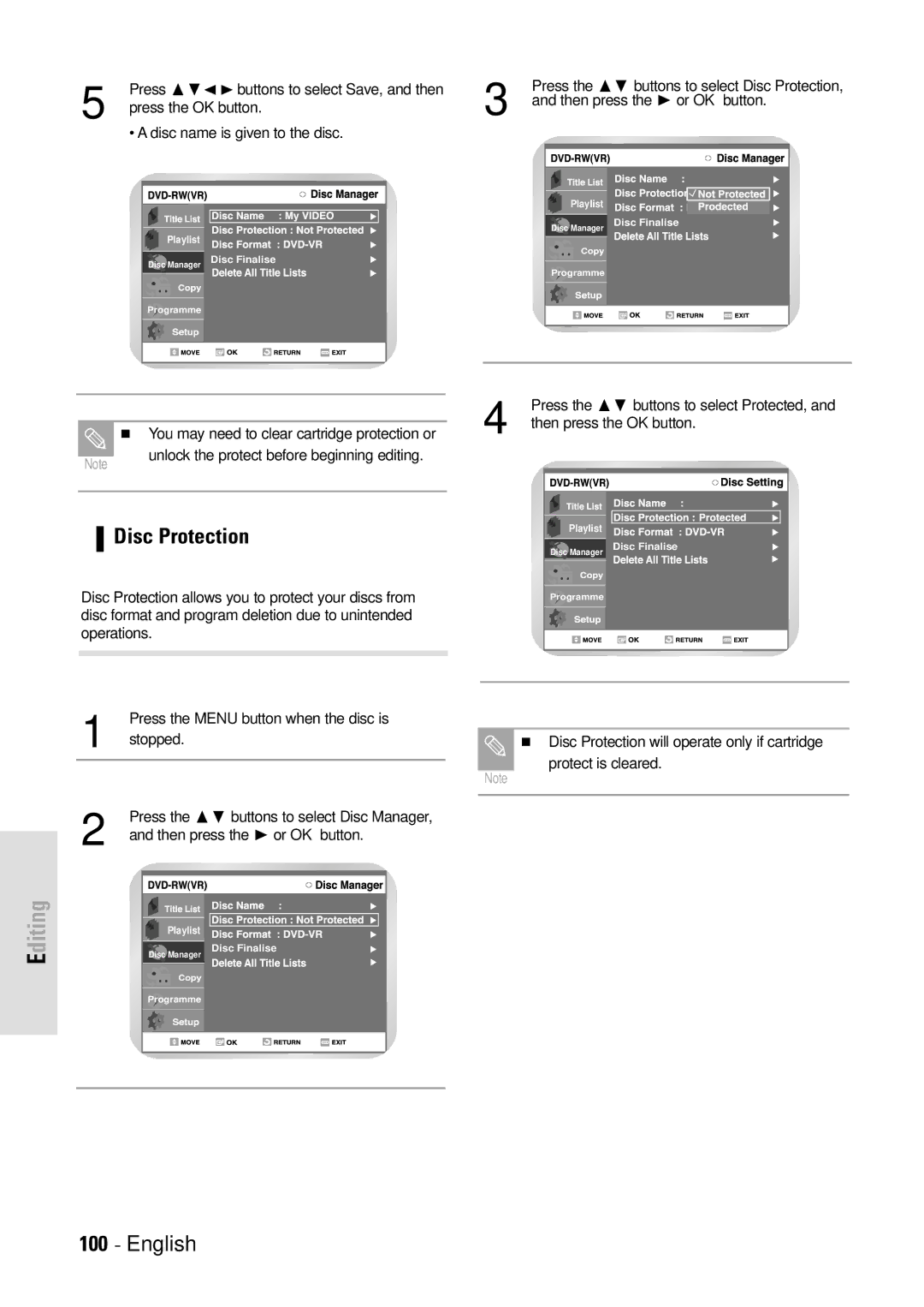 Toshiba D-VR3SB owner manual Disc Protection 