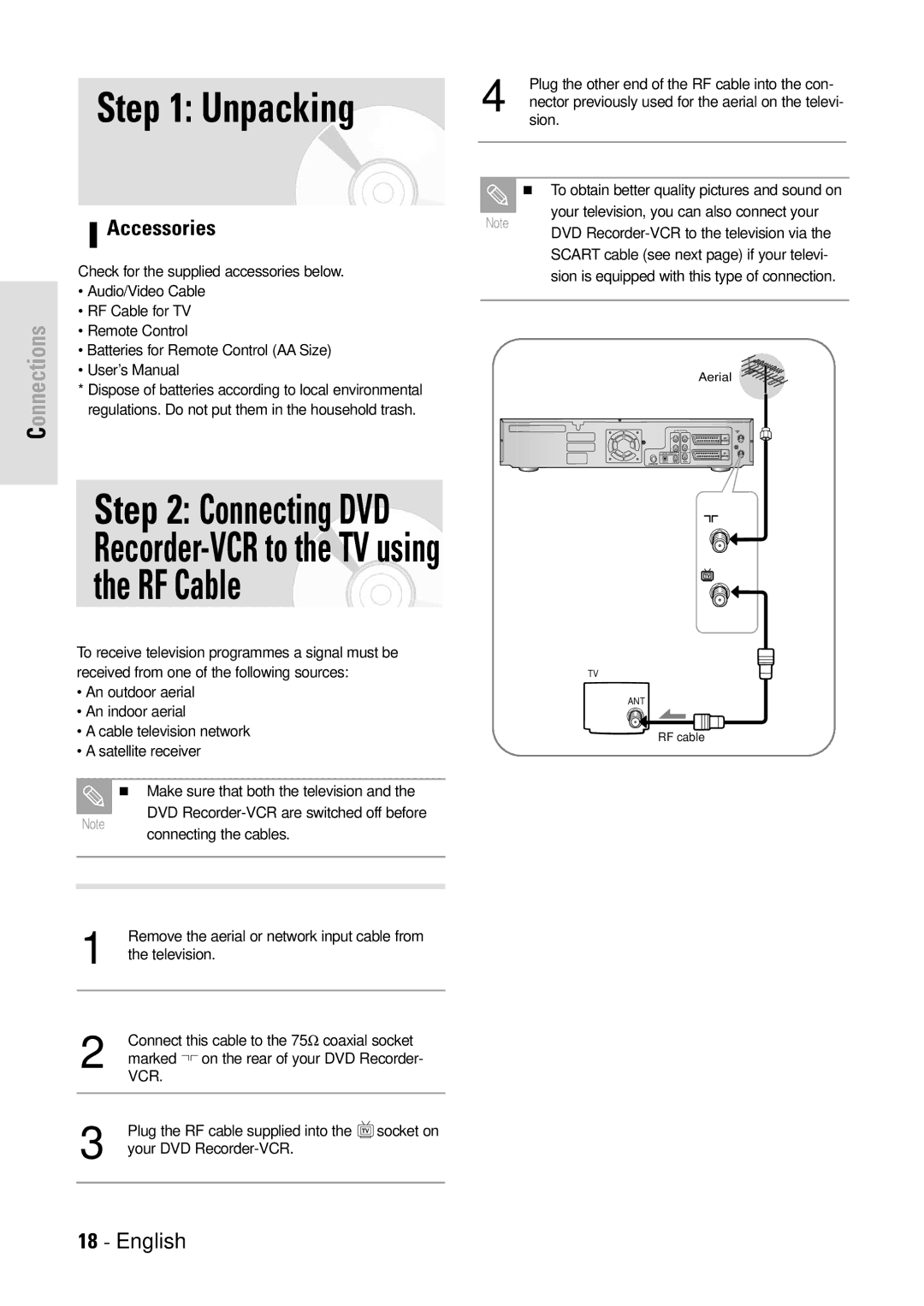 Toshiba D-VR3SB owner manual Unpacking, Accessories 