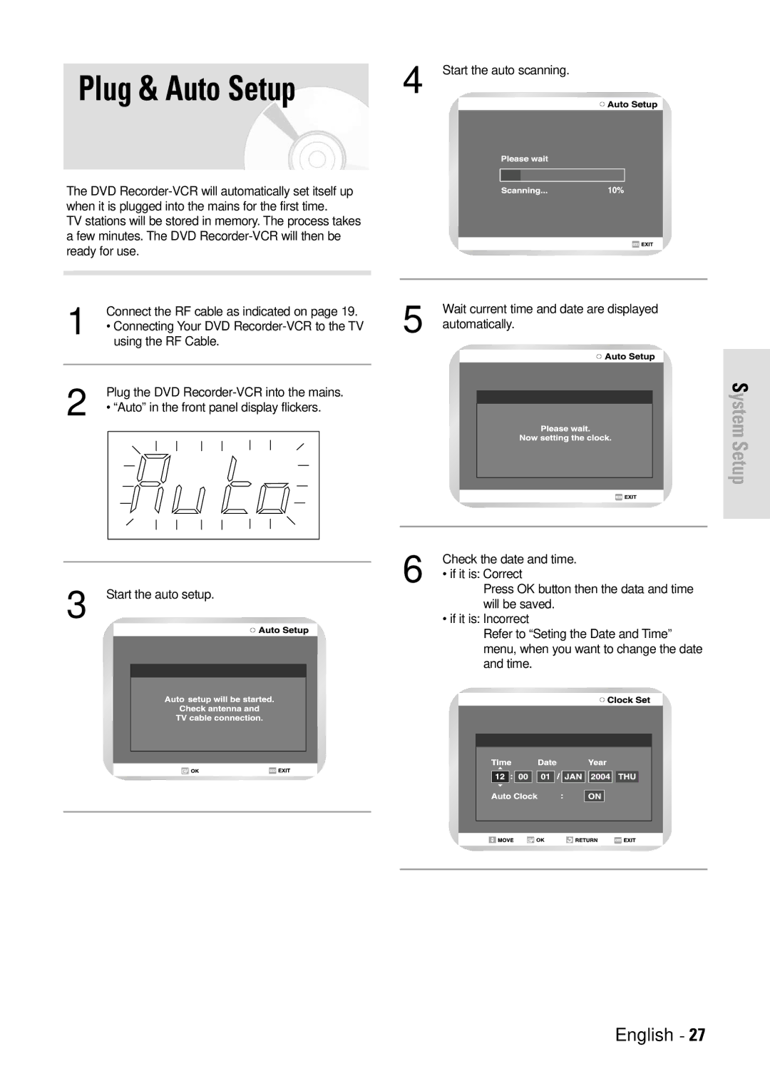 Toshiba D-VR3SB owner manual Plug & Auto Setup 