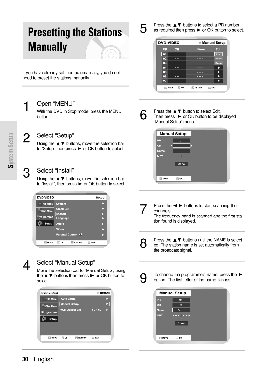 Toshiba D-VR3SB owner manual Manually, Select Manual Setup 