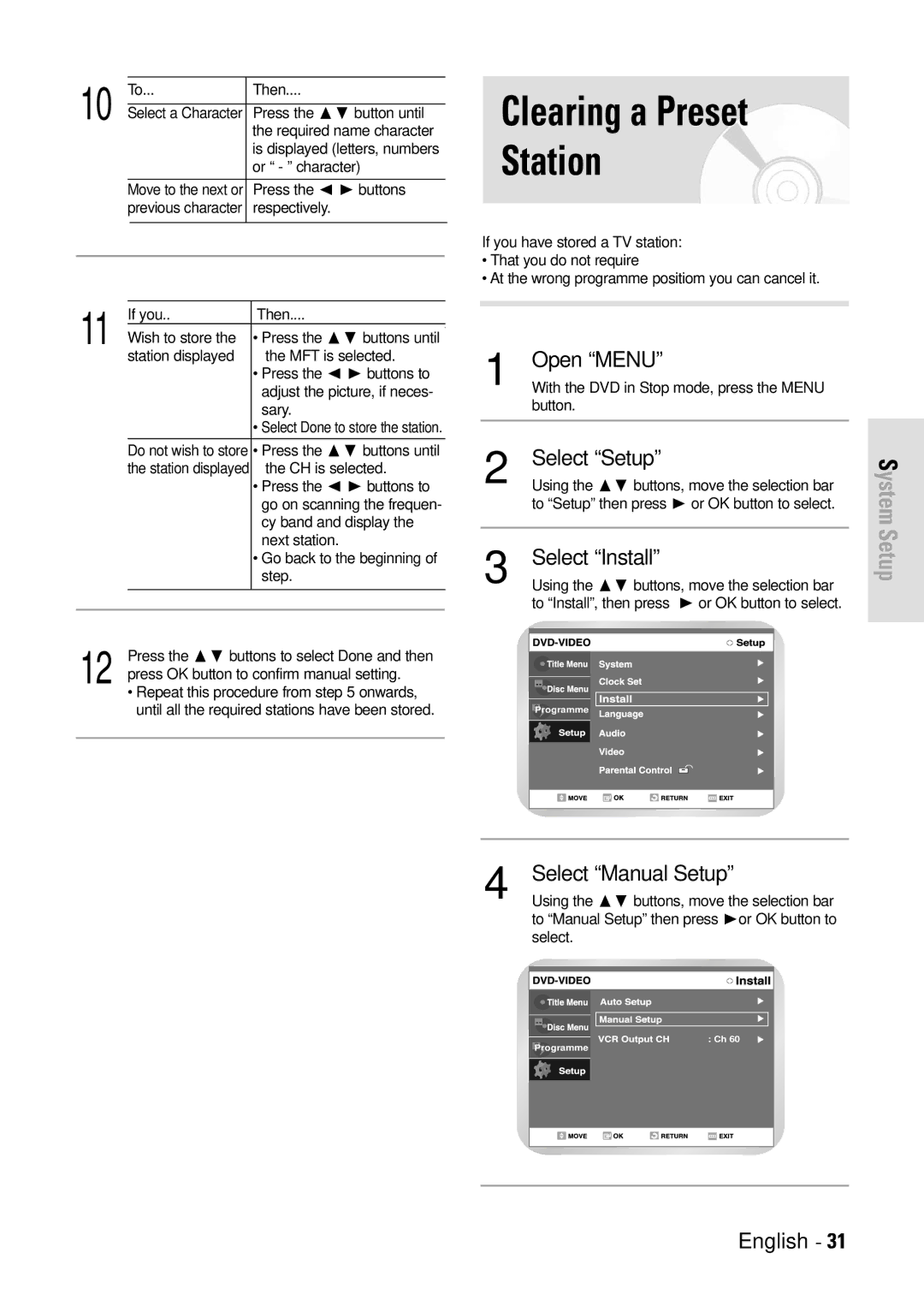 Toshiba D-VR3SB owner manual Clearing a Preset Station 