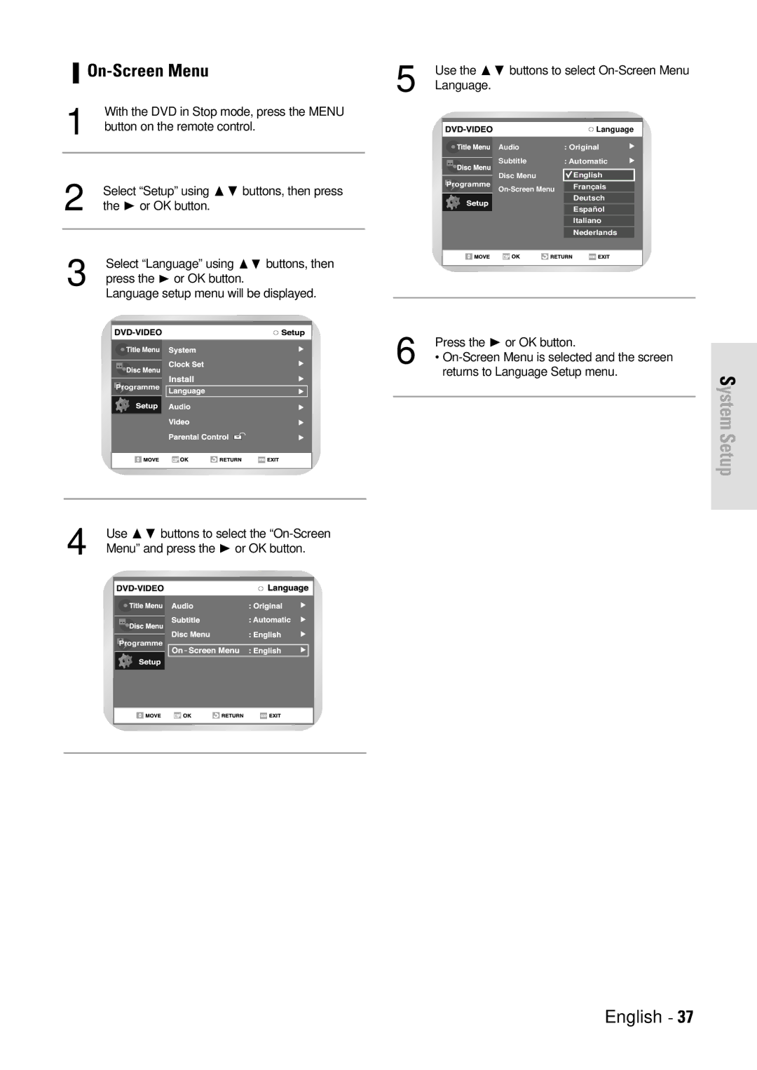 Toshiba D-VR3SB owner manual On-Screen Menu, Language 