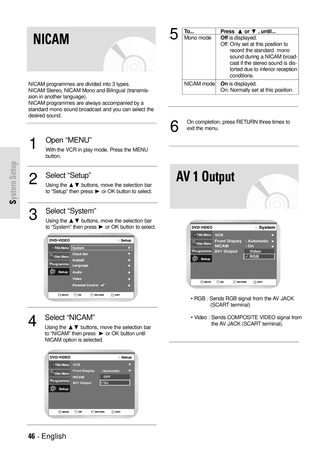 Toshiba D-VR3SB owner manual AV 1 Output, Press Or ❷ , until 