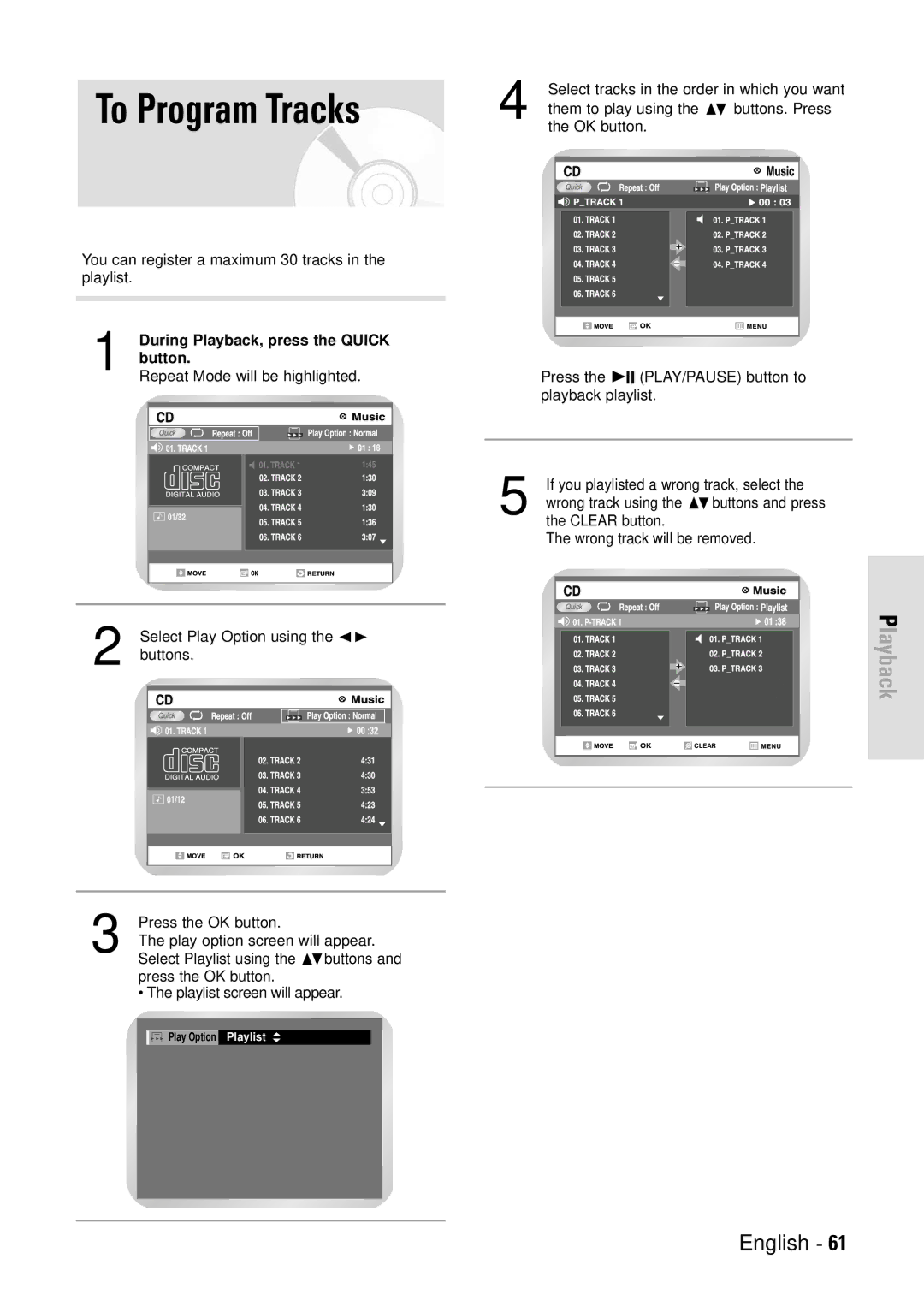 Toshiba D-VR3SB owner manual To Program Tracks, During Playback, press the Quick, Button, Repeat Mode will be highlighted 