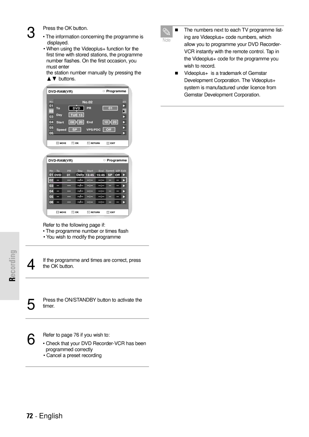 Toshiba D-VR3SB owner manual „ The numbers next to each TV programme list 