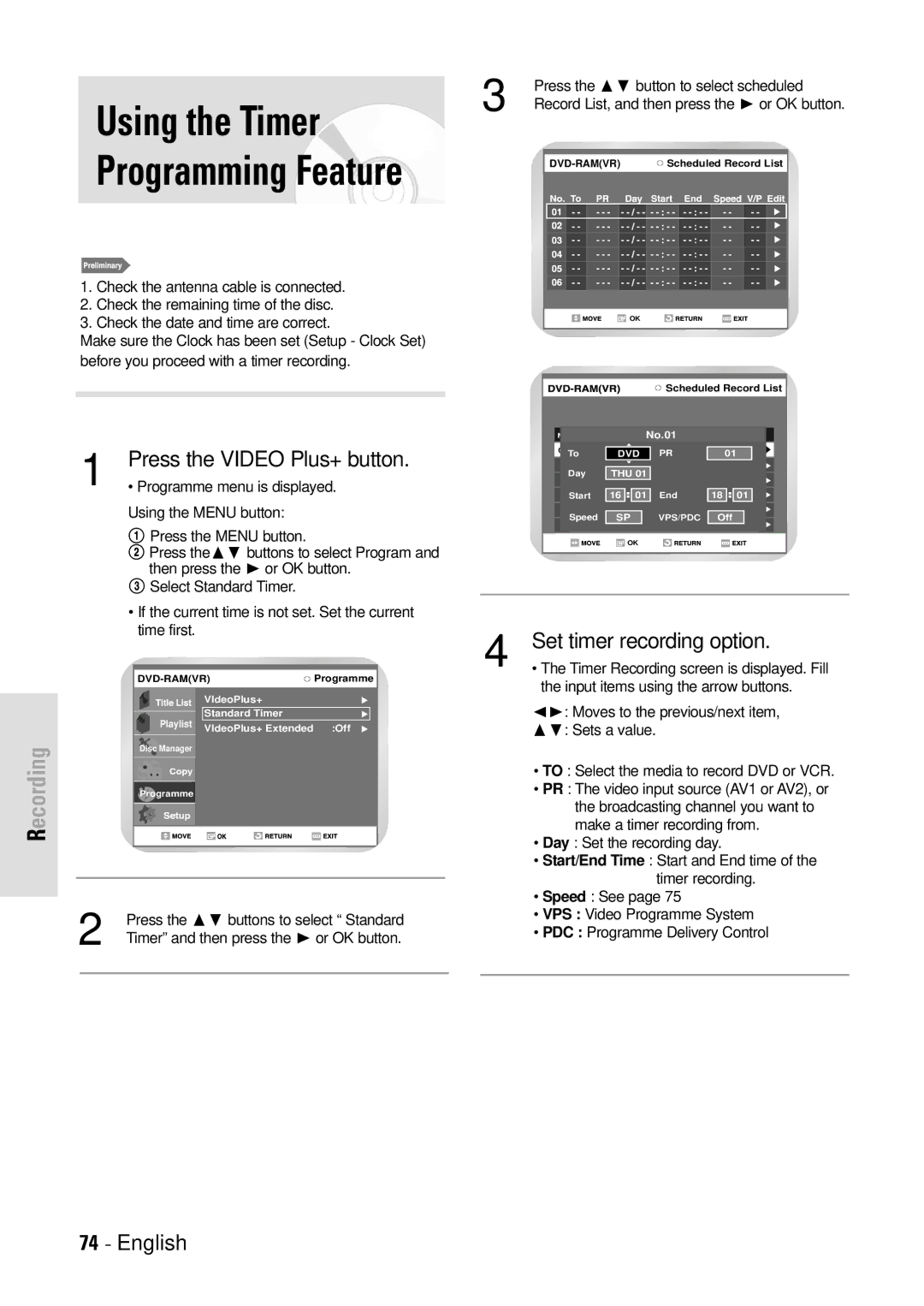 Toshiba D-VR3SB owner manual Using the Timer, Programming Feature 