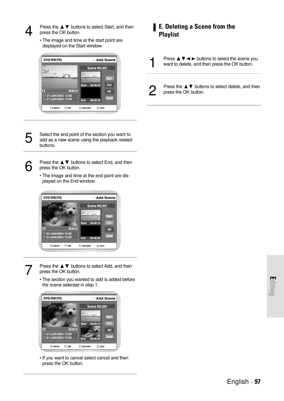 Toshiba D-VR3SB owner manual Deleting a Scene from Playlist 