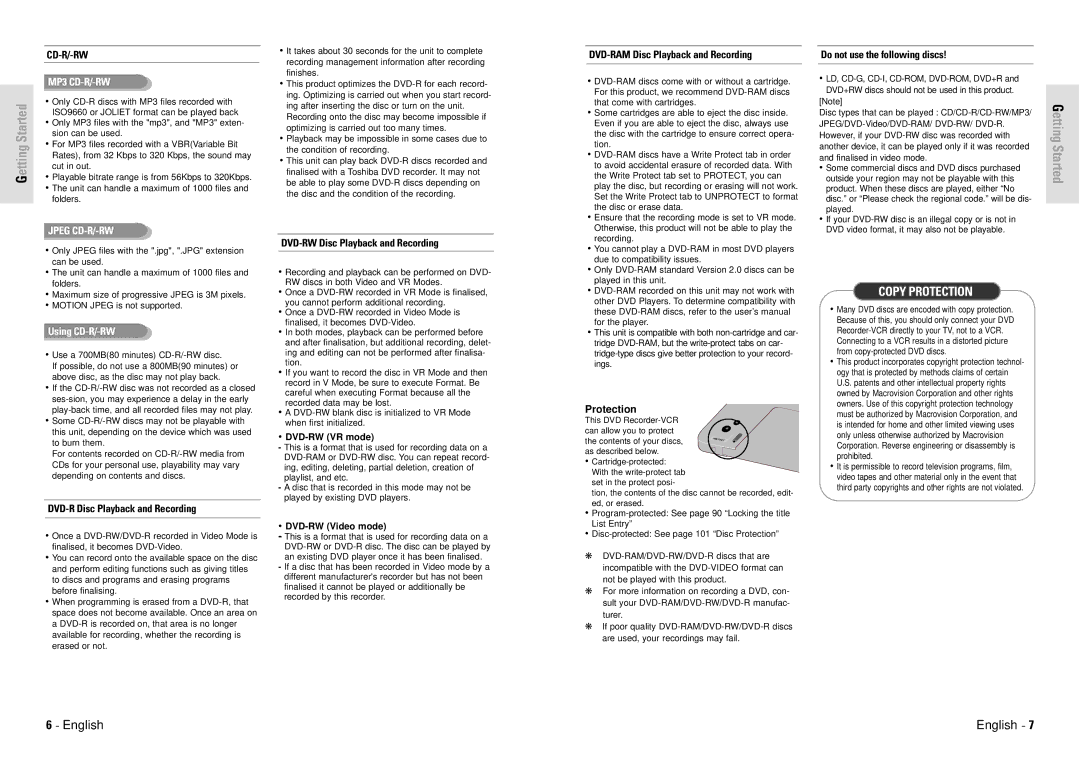 Toshiba D-VR3SG owner manual Copy Protection 