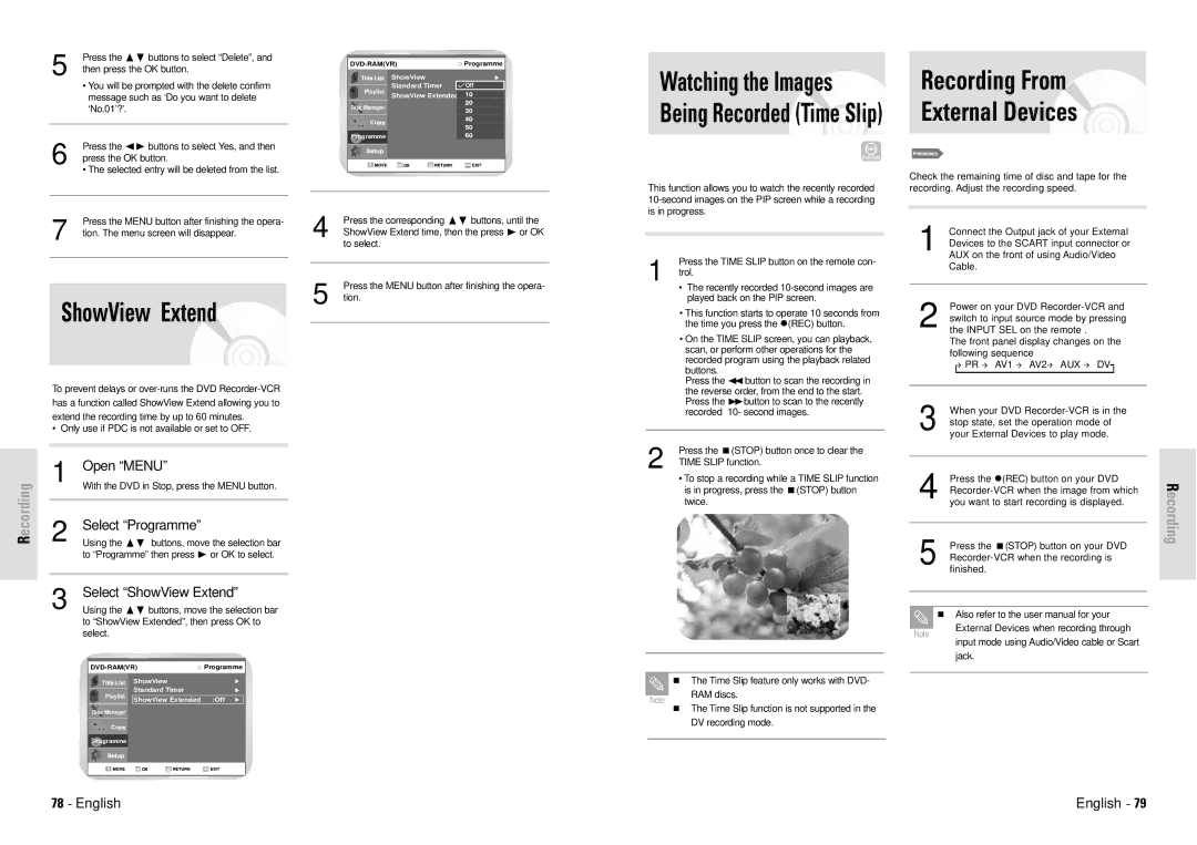 Toshiba D-VR3SG owner manual Recording From External Devices, Select Programme, Select ShowView Extend 