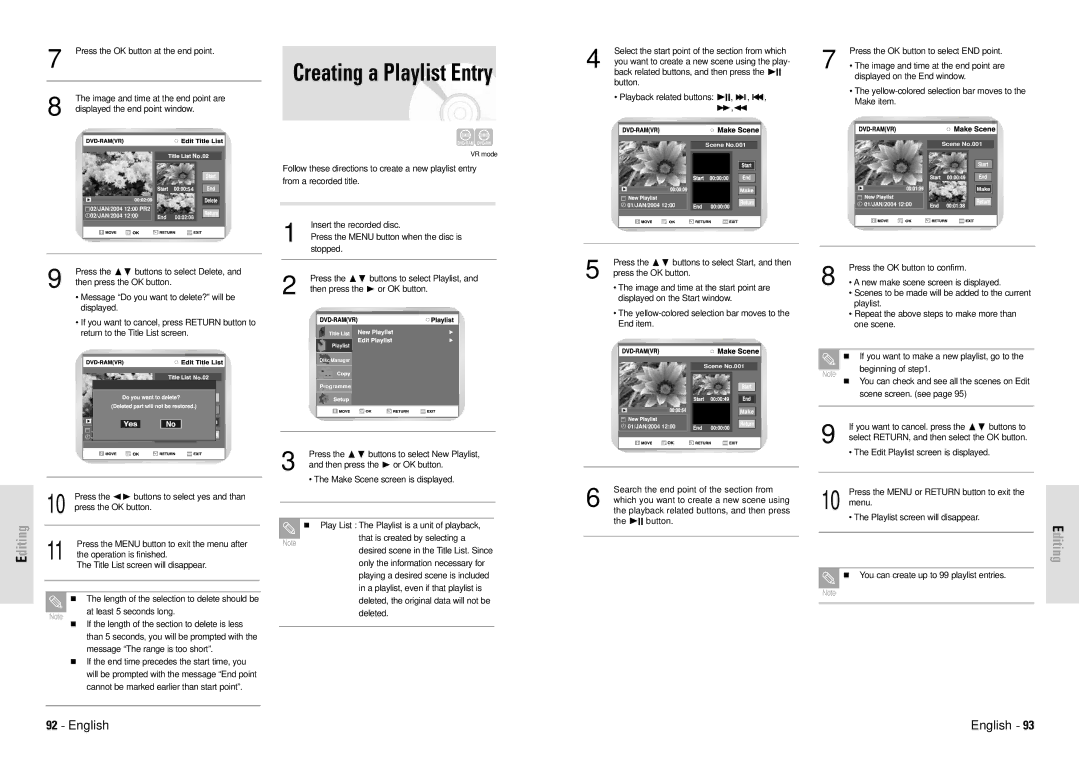 Toshiba D-VR3SG owner manual Creating a Playlist Entry 