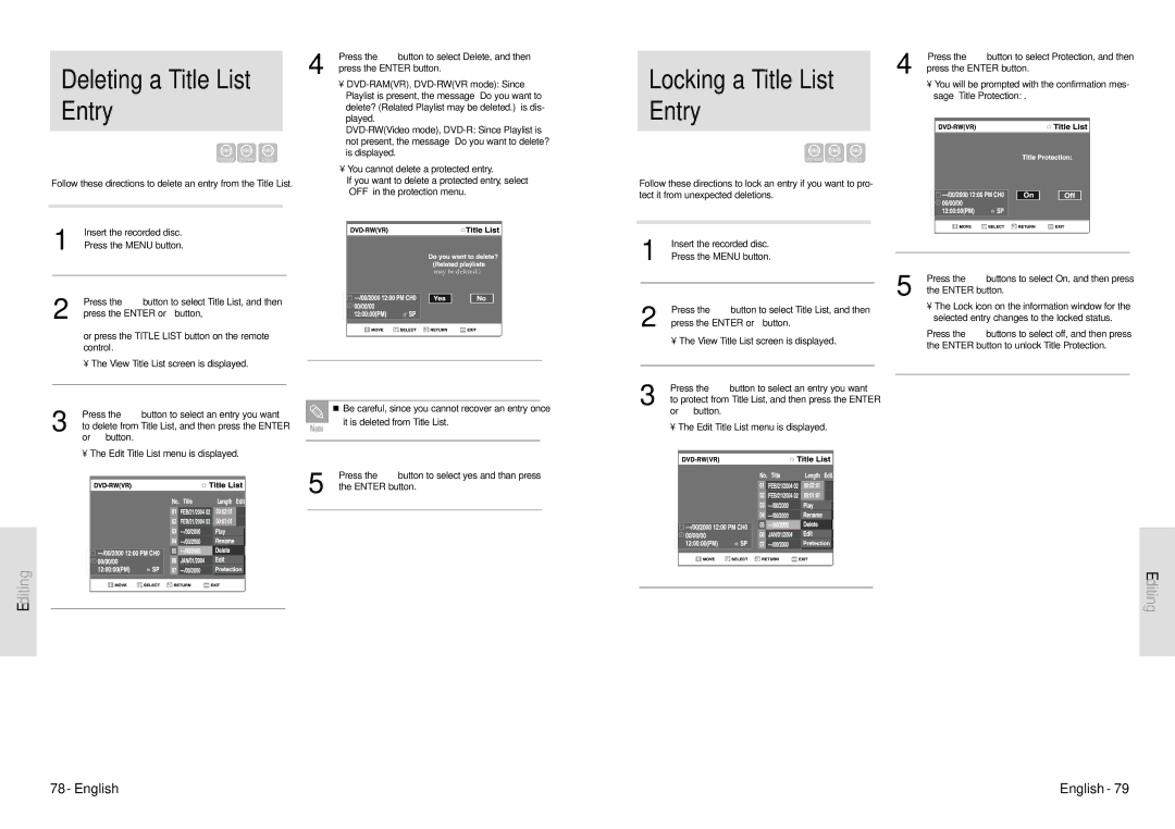 Toshiba D-VR3SU owner manual DVD-RAMVR, DVD-RWVR mode Since, Sage ‘Title Protection’ 