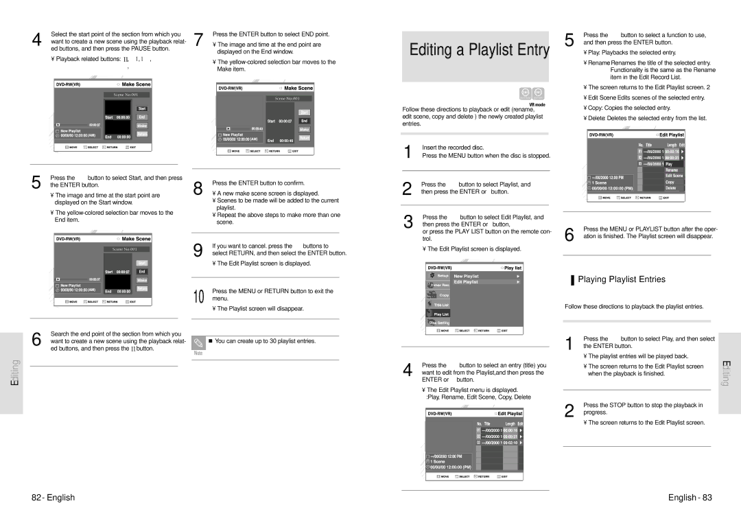 Toshiba D-VR3SU owner manual Playing Playlist Entries, Or press the Play List button on the remote con- trol 