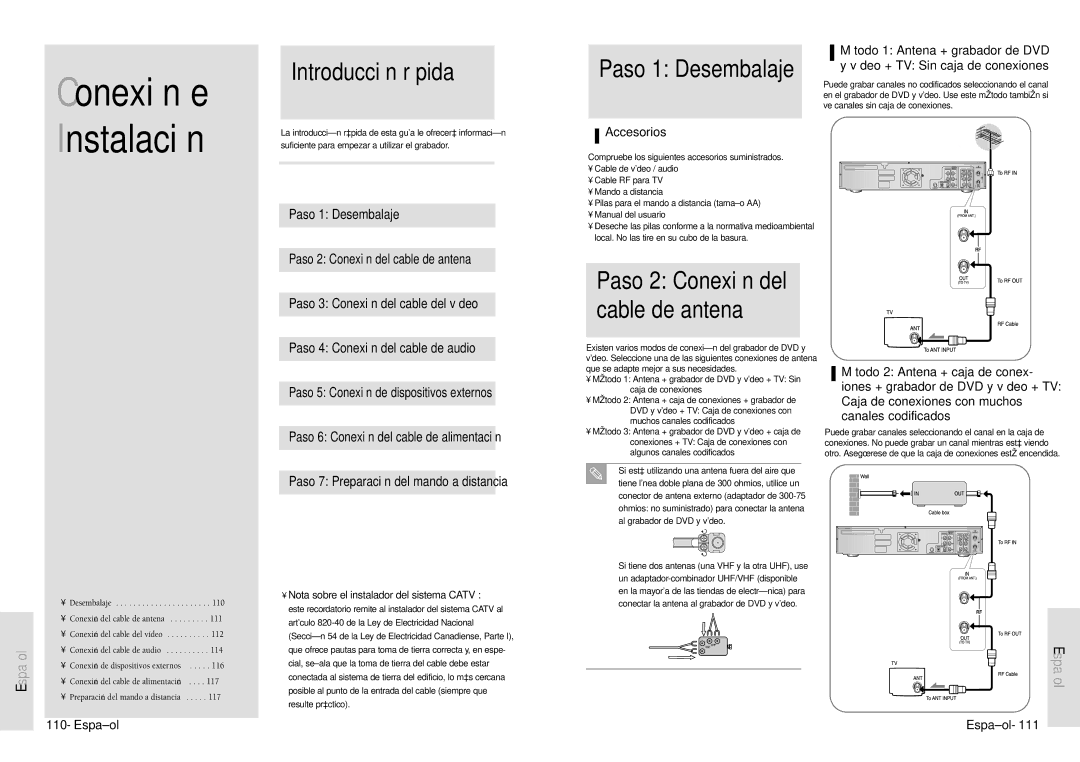 Toshiba D-VR3SU owner manual Nota sobre el instalador del sistema Catv, Artículo 820-40 de la Ley de Electricidad Nacional 