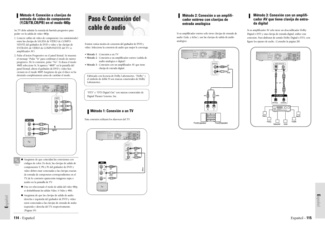 Toshiba D-VR3SU owner manual Método 1 Conexión a un TV, Esta conexión utilizará los altavoces del TV 