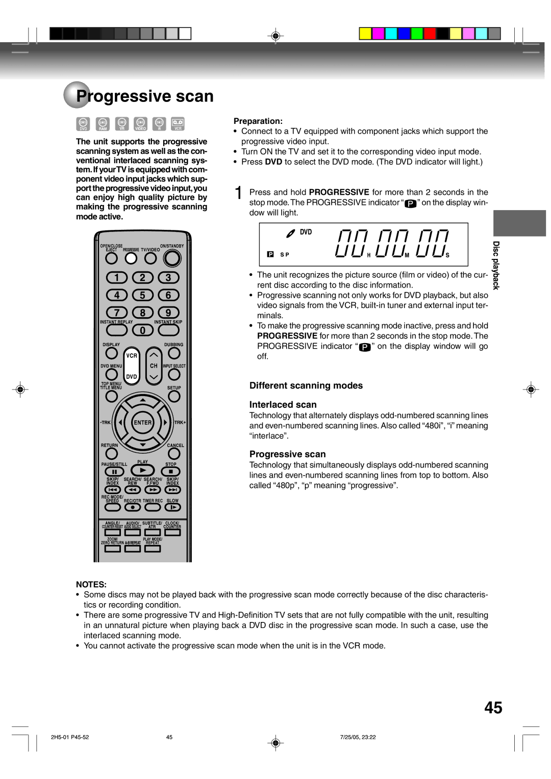 Toshiba D-VR4XSU owner manual Progressive scan, Different scanning modes Interlaced scan 