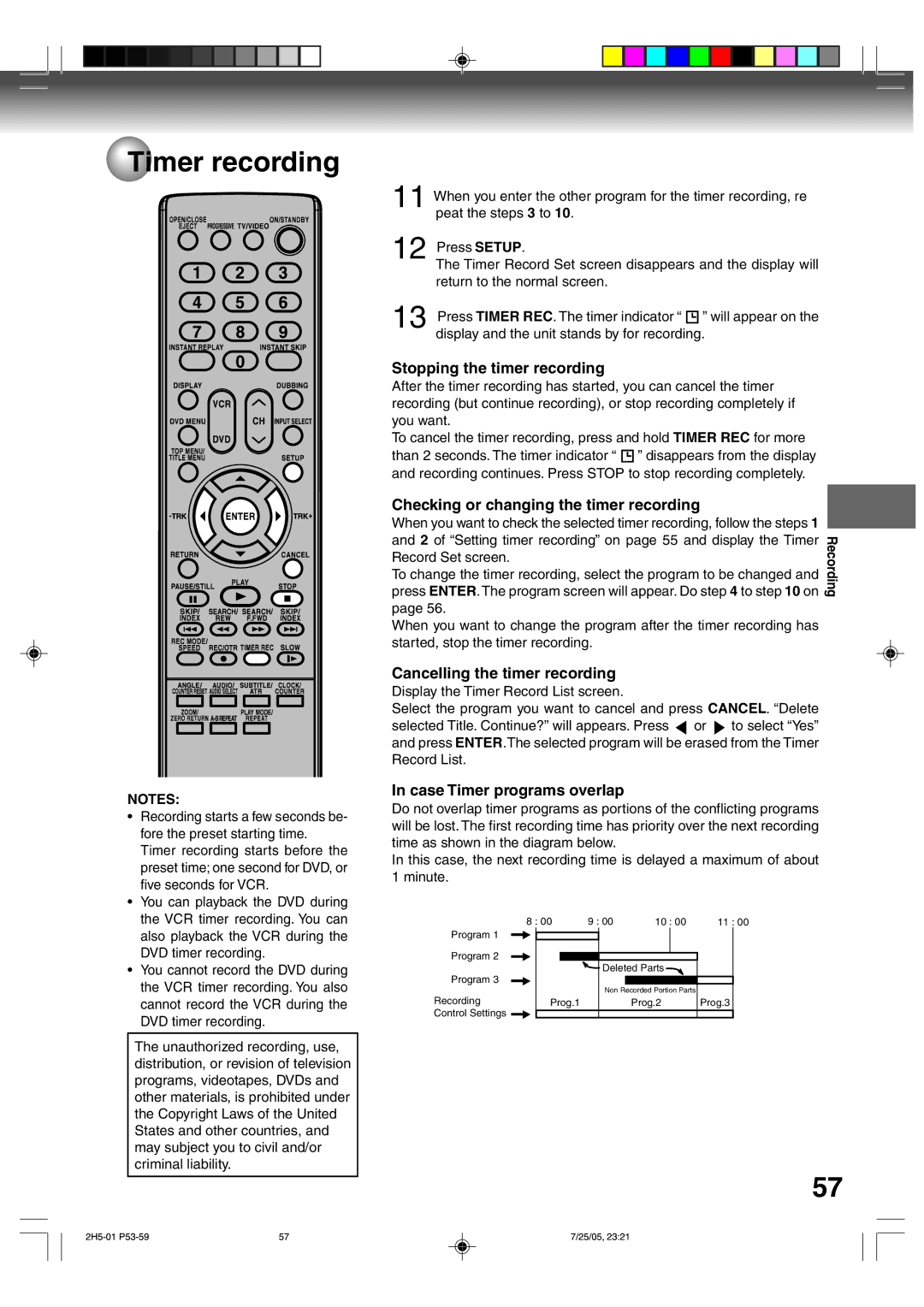 Toshiba D-VR4XSU Stopping the timer recording, Checking or changing the timer recording, Cancelling the timer recording 