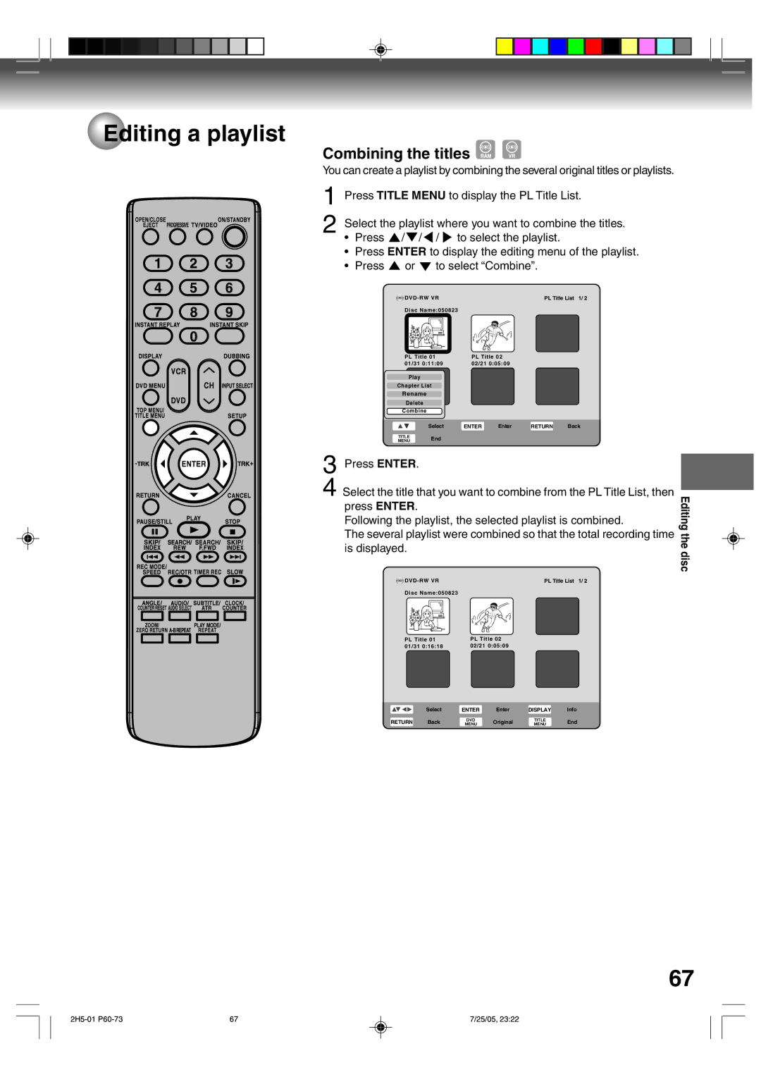 Toshiba D-VR4XSU owner manual Combining the titles 