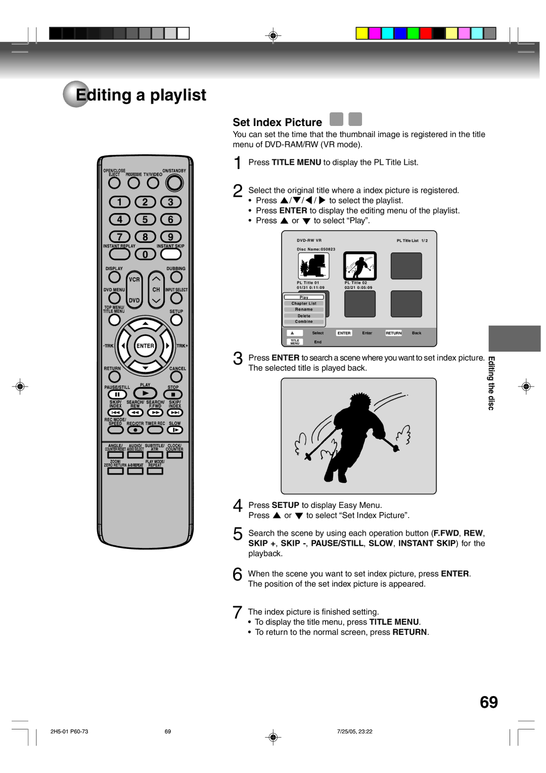 Toshiba D-VR4XSU owner manual Set Index Picture, Press To select the playlist, Press To select Play 