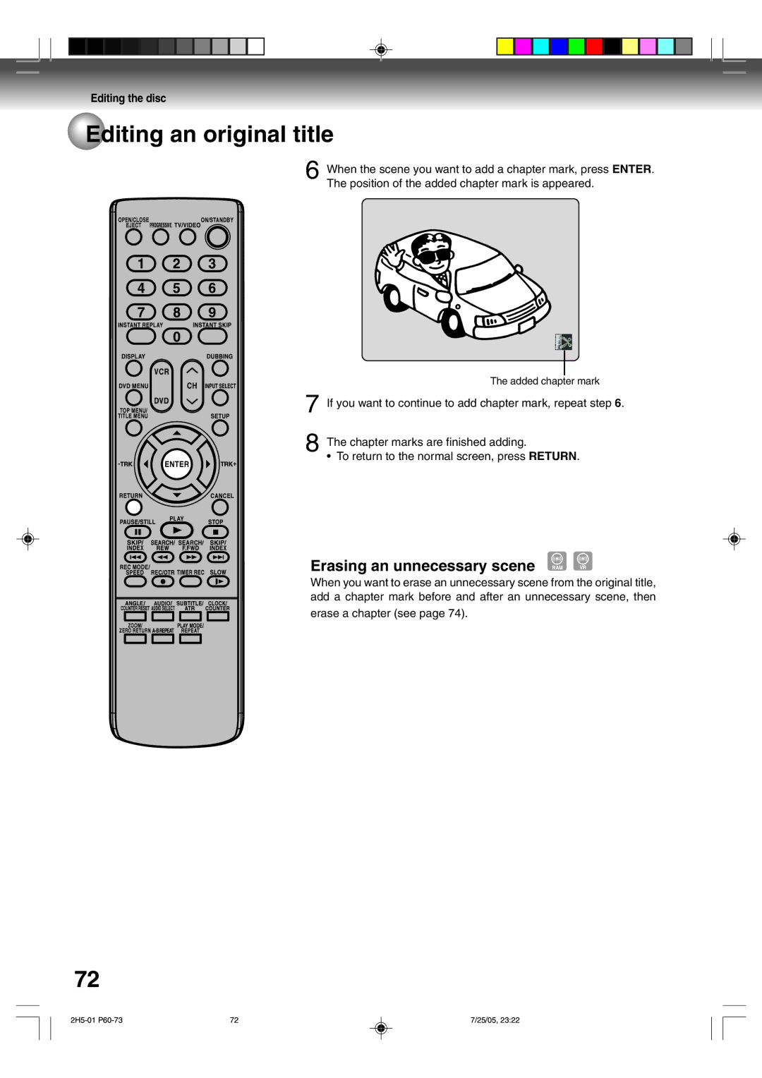 Toshiba D-VR4XSU owner manual Erasing an unnecessary scene, Erase a chapter see 