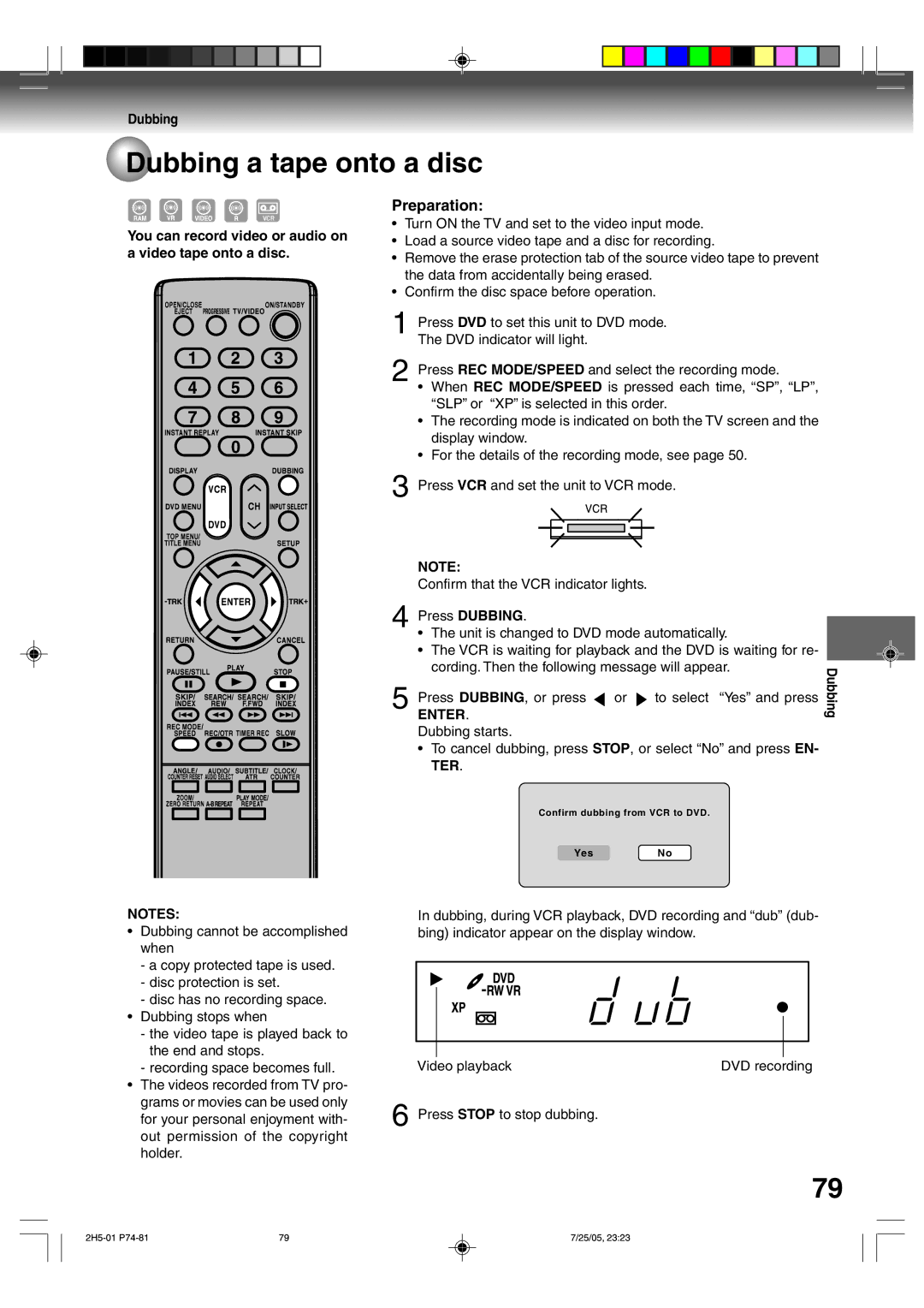 Toshiba D-VR4XSU owner manual Dubbing a tape onto a disc, You can record video or audio on a video tape onto a disc 